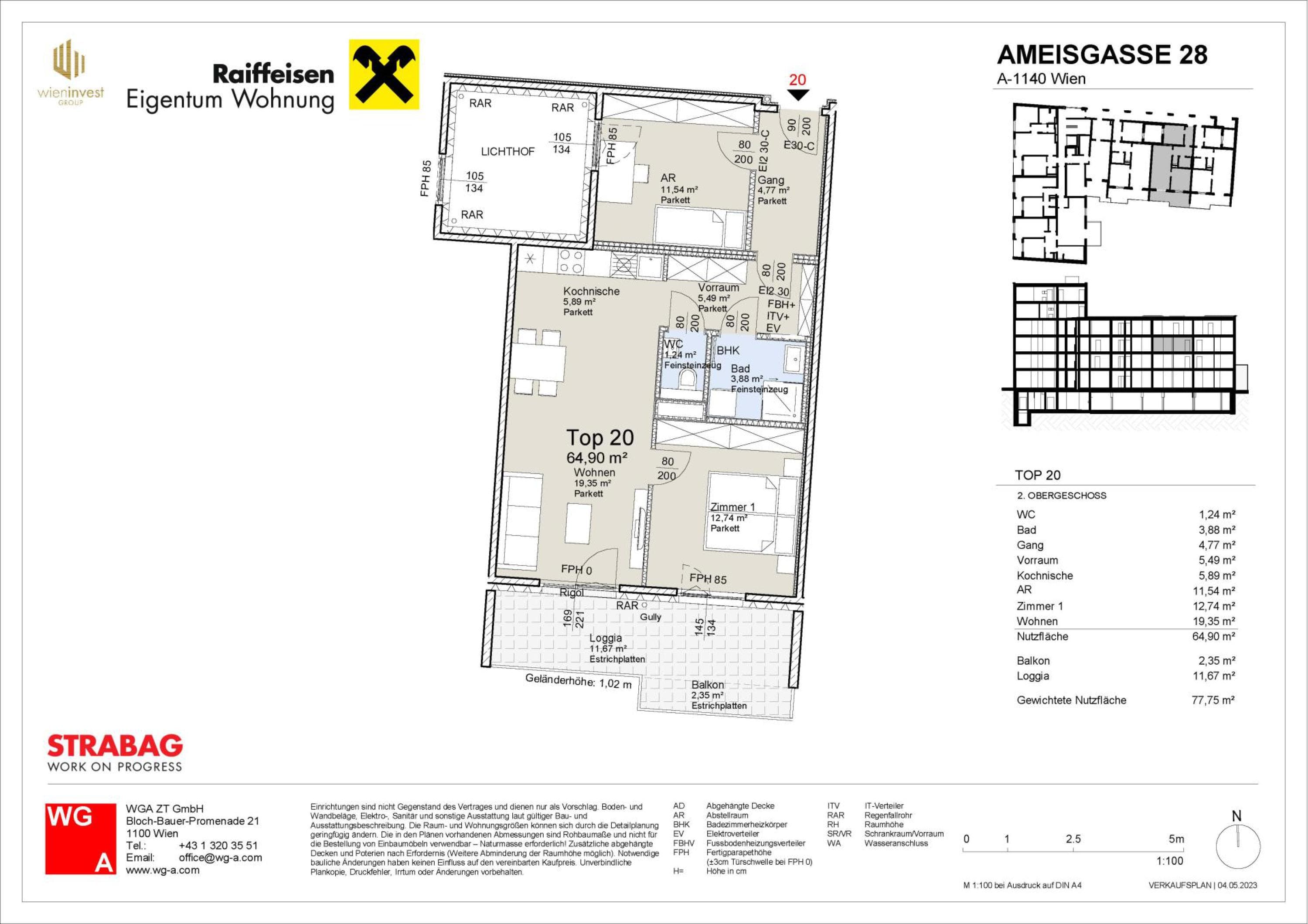 Grundriss Top 20 — Ameisgasse 28 — 2 Zimmer — 64,9 m² — 2nd floor — FREI