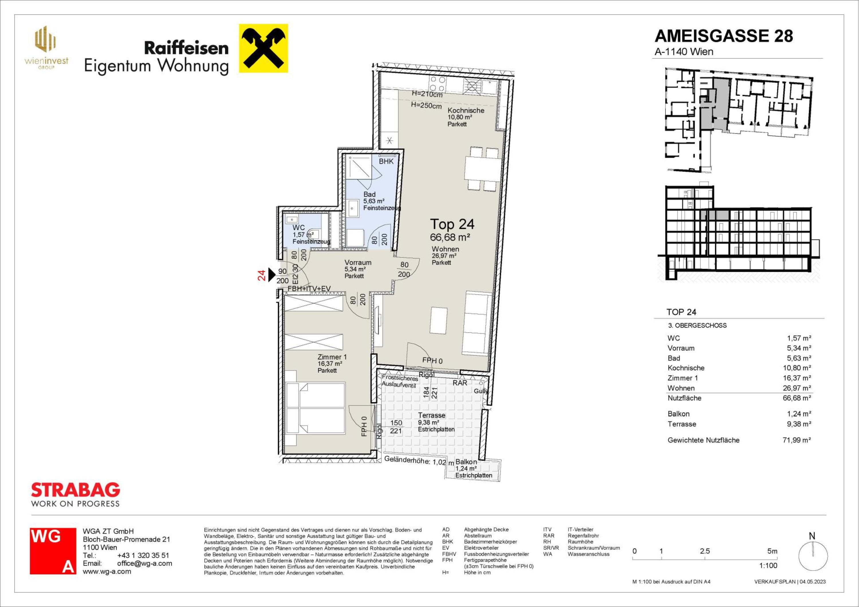 Grundriss Top 24 — Ameisgasse 28 — 2 Zimmer — 66,7 m² — 3rd floor — FREI