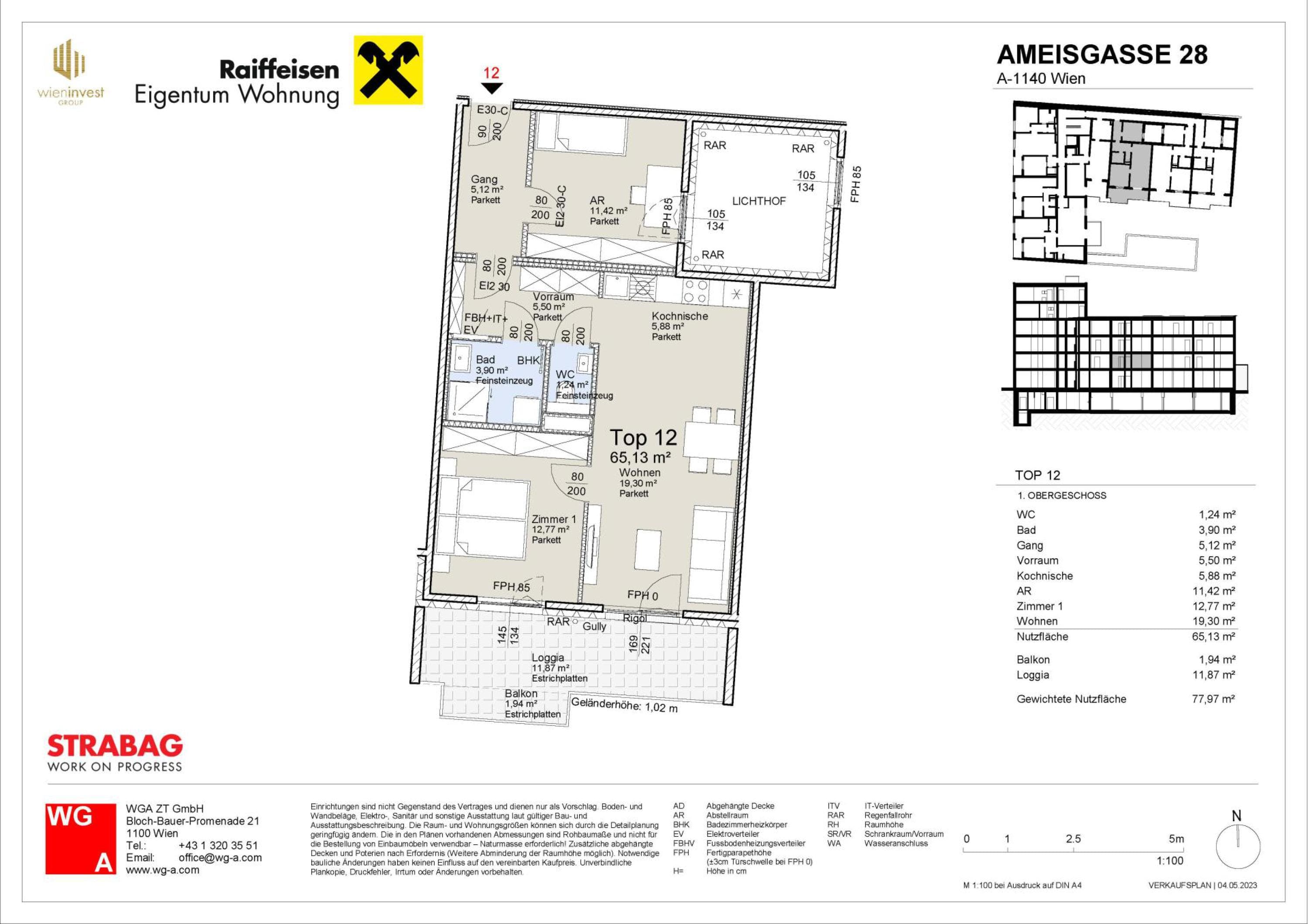 Grundriss Top 12 — Ameisgasse 28 — 3 Zimmer — 65,1 m² — 1st floor — FREI