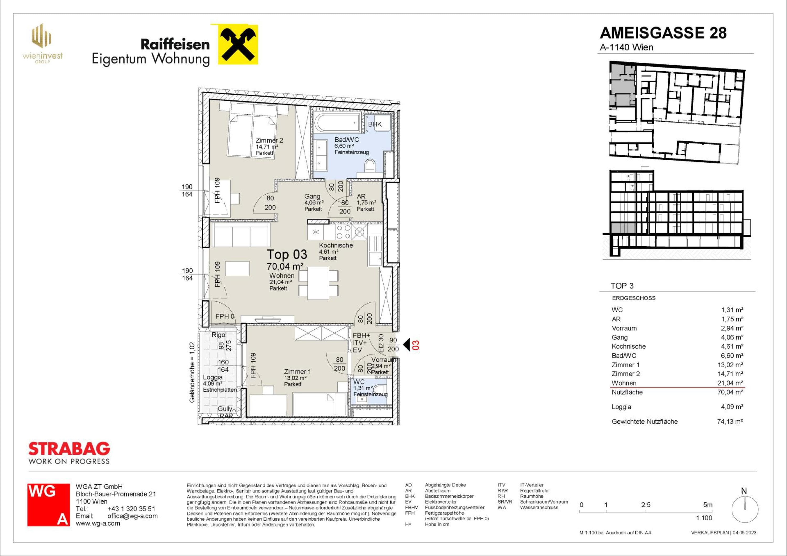 Grundriss Top 03 — Ameisgasse 28 — 3 Zimmer — 70 m² — FREI