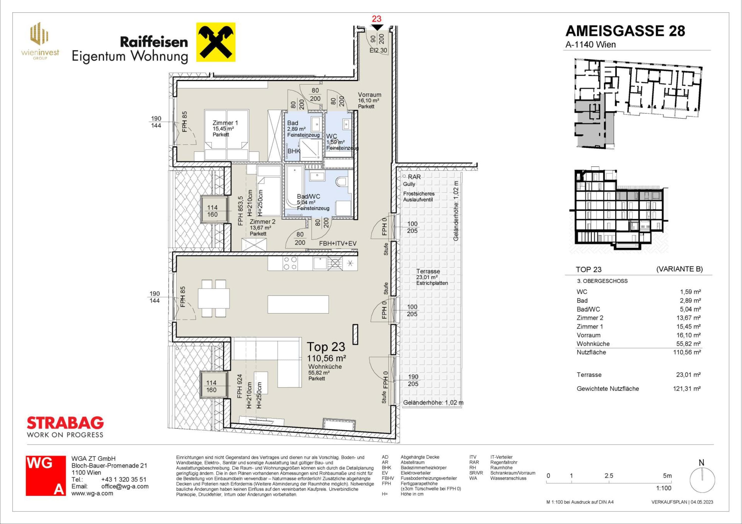 Grundriss Top 23 — Ameisgasse 28 — 3 Zimmer — 110,5 m² — 3rd floor — FREI