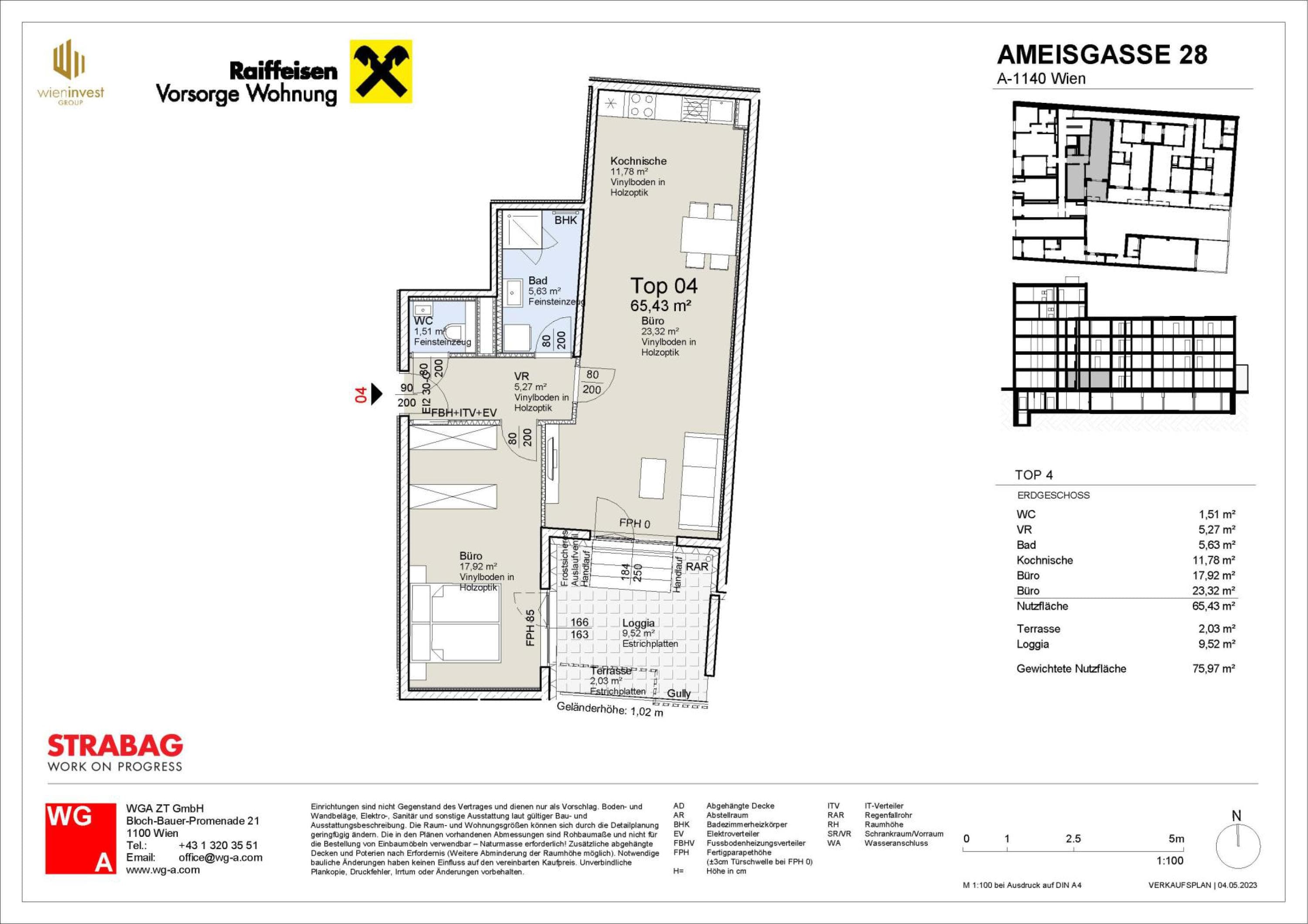 Grundriss Top 04 — Ameisgasse 28 — 2 Zimmer — 65,4 m² — FREI