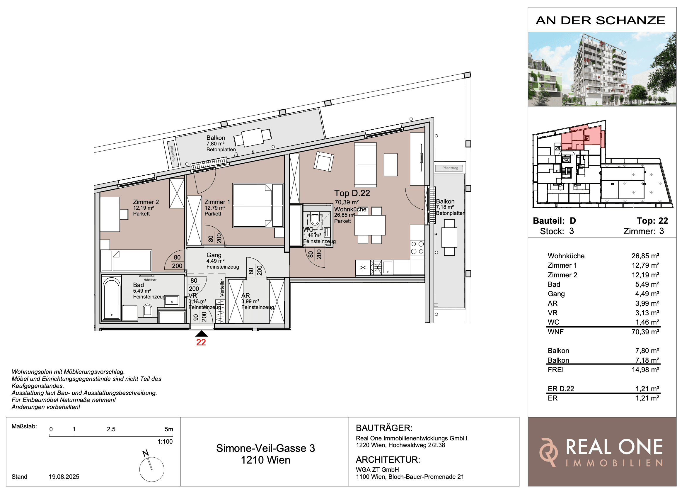 Grundriss Top 22 — An der Schanze 25 — 3 Zimmer — 70,6 m²