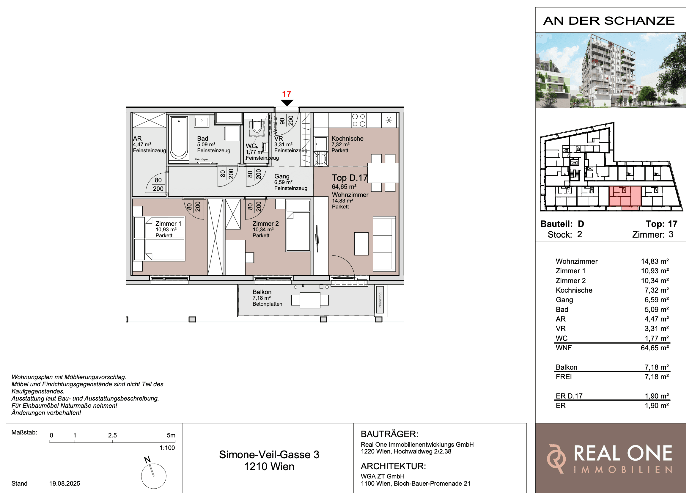 Grundriss Top 17 — An der Schanze 25 — 3 Zimmer — 64,7 m²