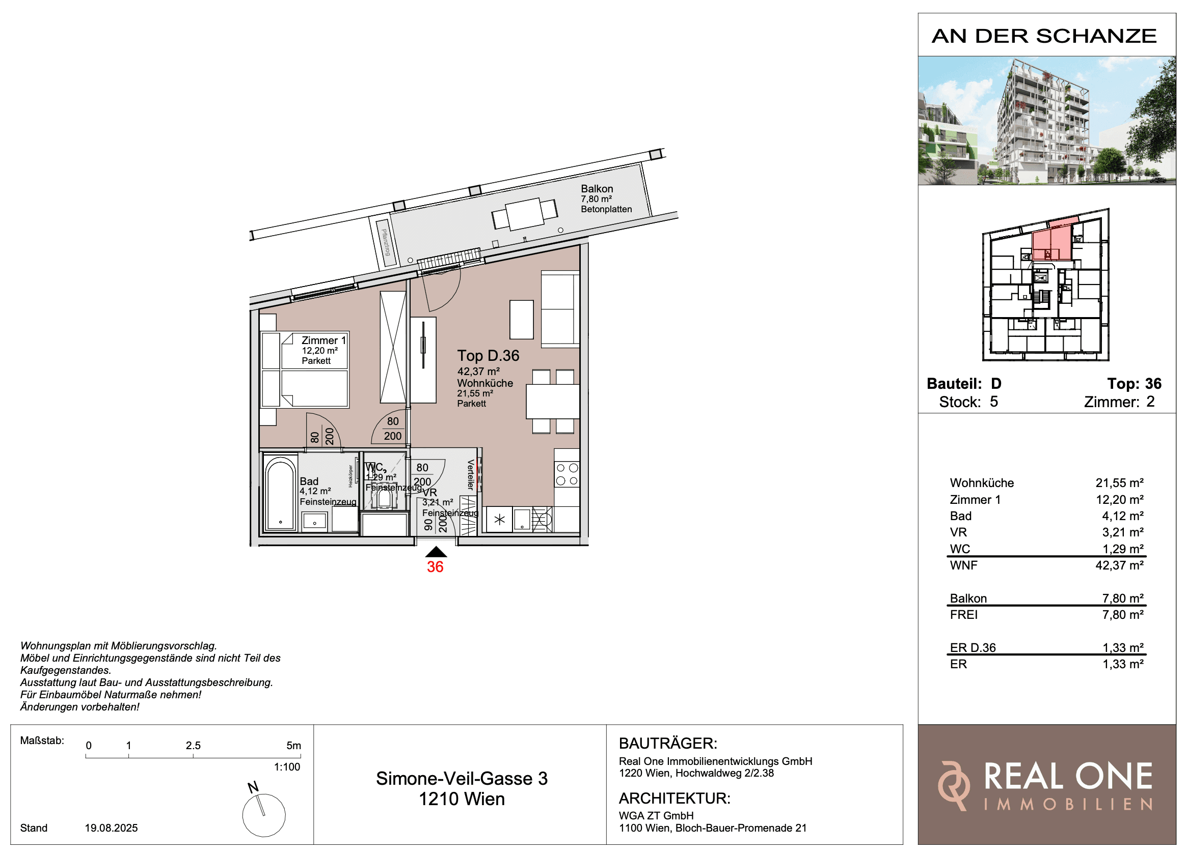 Grundriss Top 36 — An der Schanze 25 — 2 Zimmer — 42,4 m²