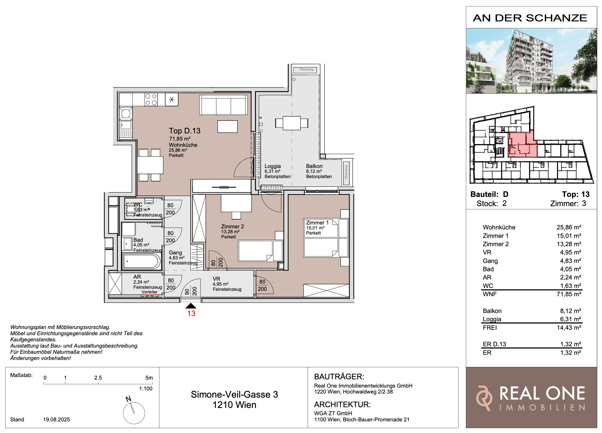 Grundriss Top 13 — An der Schanze 25 — 3 Zimmer — 71,9 m²