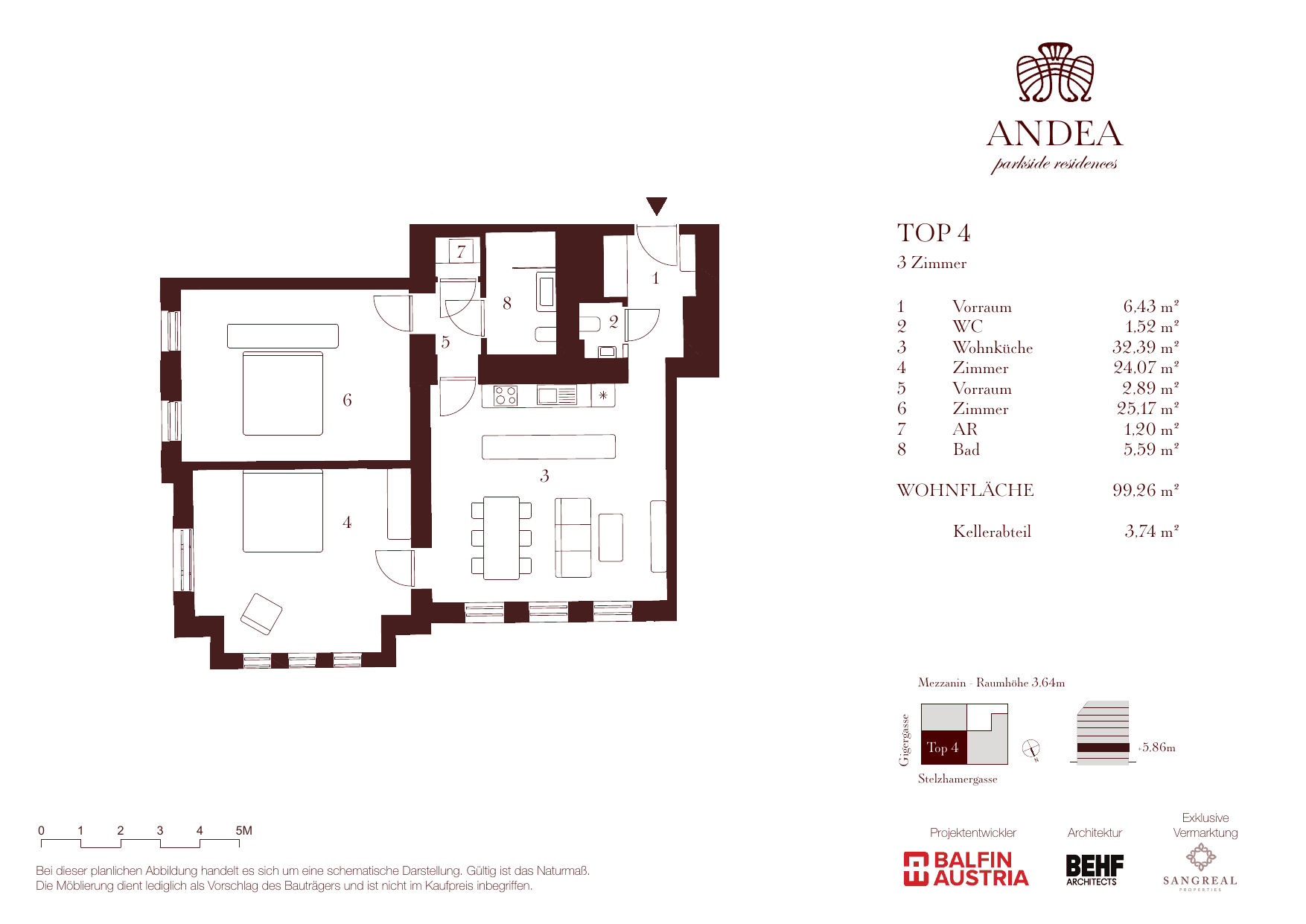 Grundriss Top 4 — ANDEA Parkside Residences — 3 Zimmer — 99,3 m² — Mezzanine