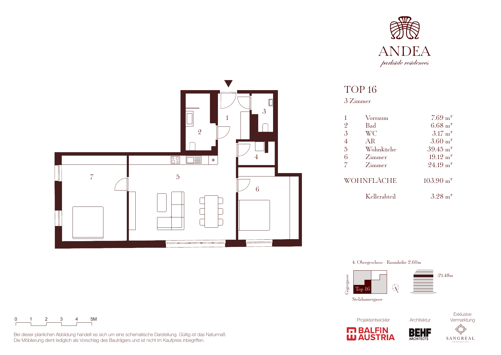 Grundriss Top 16 — ANDEA Parkside Residences — 3 Zimmer — 103,9 m² — 4th floor
