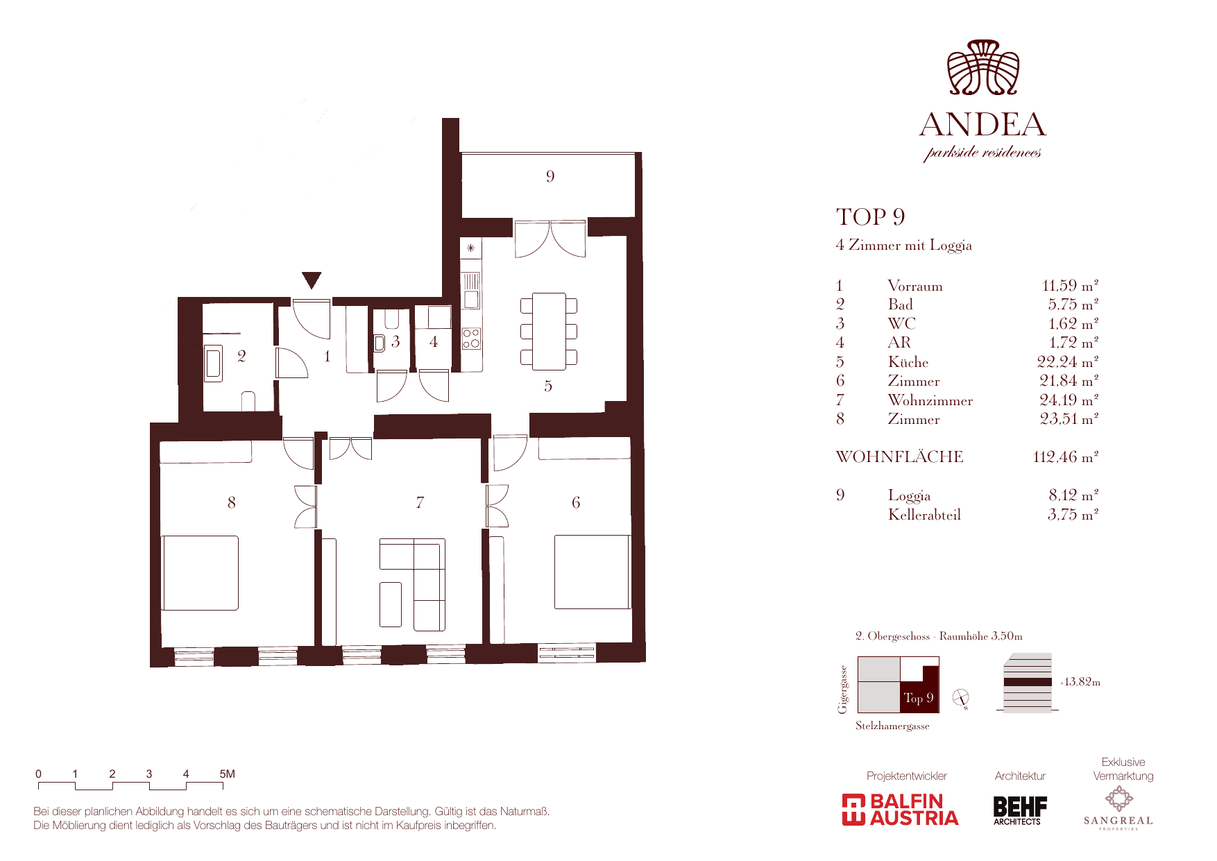 Grundriss Top 9 — ANDEA Parkside Residences — 4 Zimmer — 112,5 m² — 2nd floor