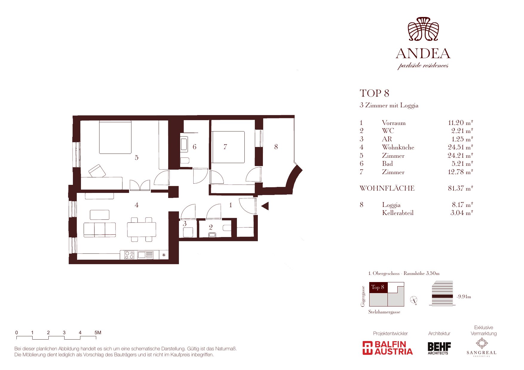 Grundriss Top 8 — ANDEA Parkside Residences — 3 Zimmer — 81,4 m² — 1st floor