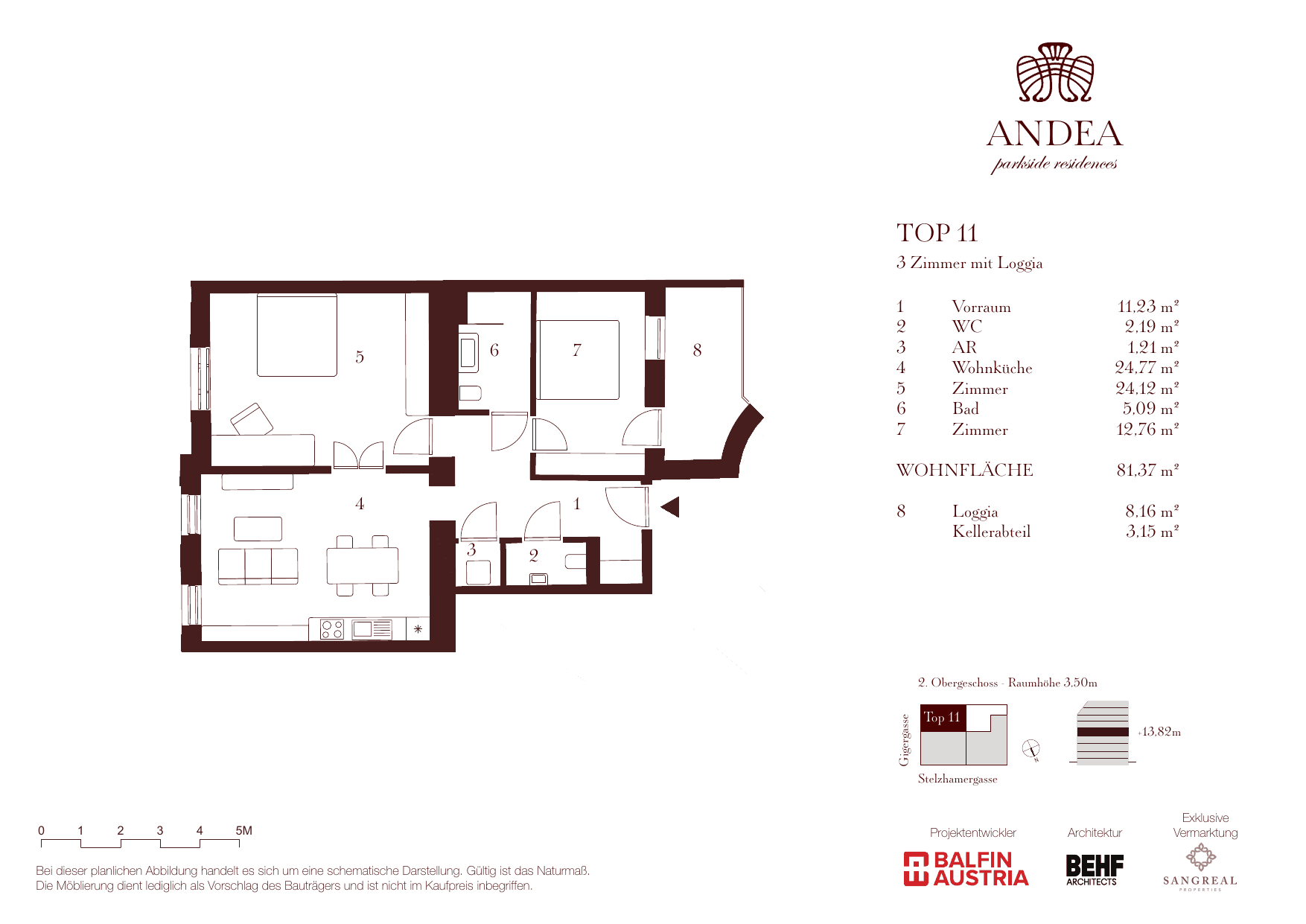 Grundriss Top 11 — ANDEA Parkside Residences — 3 Zimmer — 81,4 m² — 2nd floor