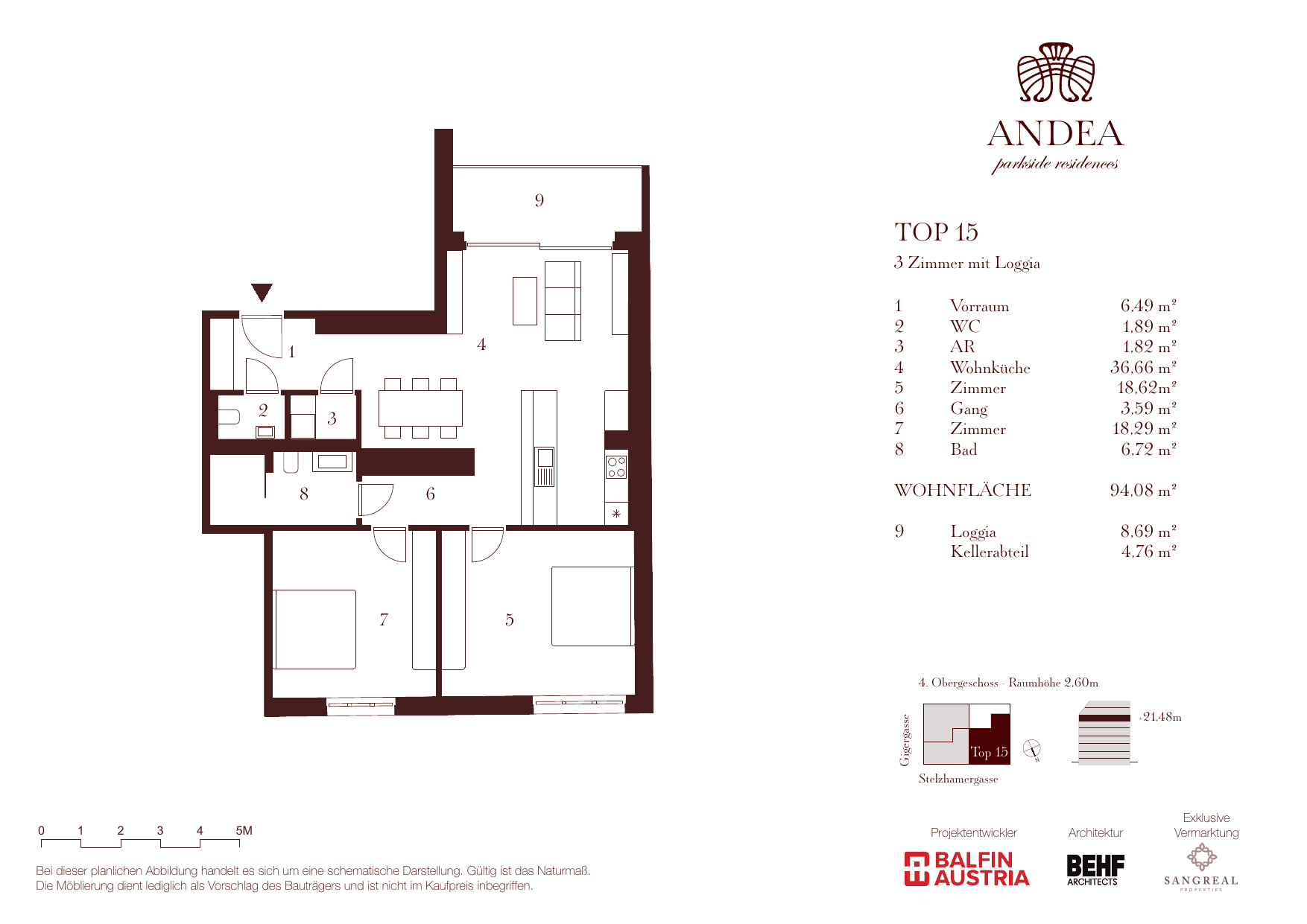 Grundriss Top 15 — ANDEA Parkside Residences — 3 Zimmer — 94,1 m² — 4th floor