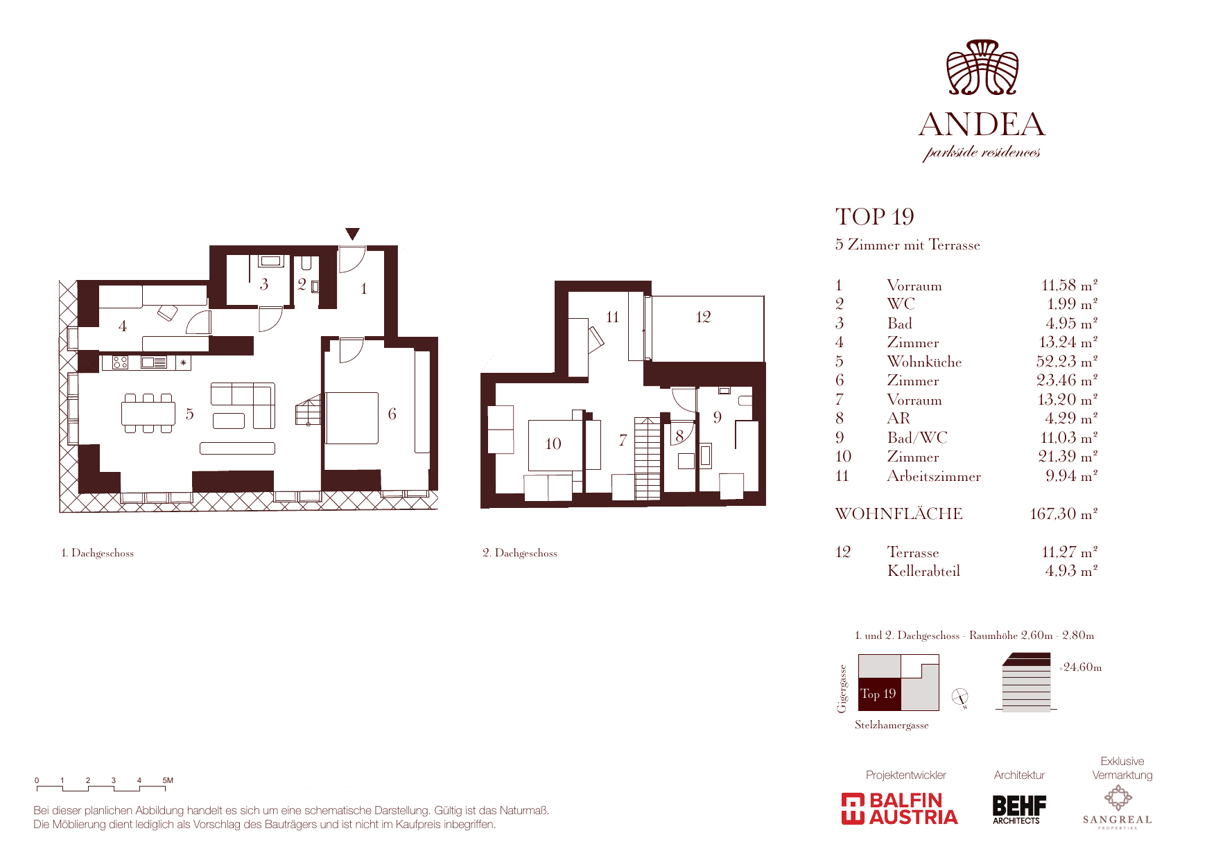 Grundriss Top 19 — ANDEA Parkside Residences — 5 Zimmer — 167,3 m² — 1st attic floor / 2nd attic floor