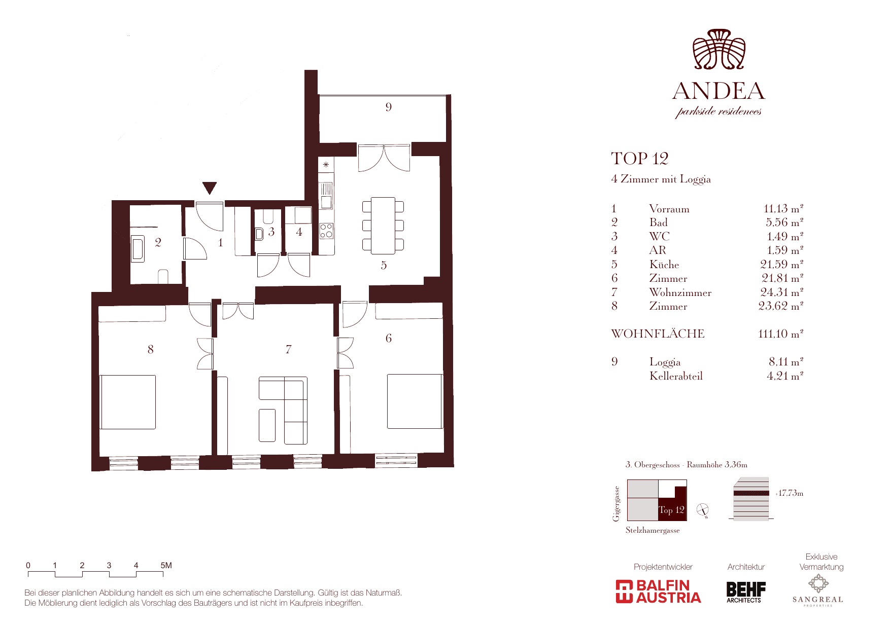 Grundriss Top 12 — ANDEA Parkside Residences — 4 Zimmer — 111,1 m² — 3rd floor