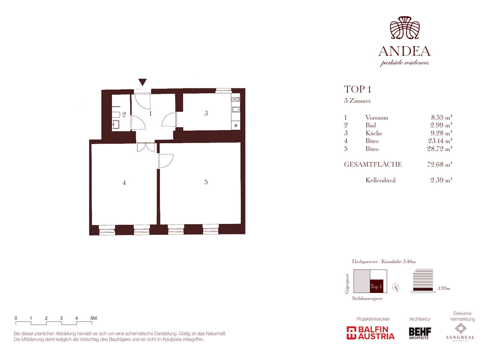 Grundriss Top 1 — ANDEA Parkside Residences — 3 Zimmer — 72,7 m² — Ground floor