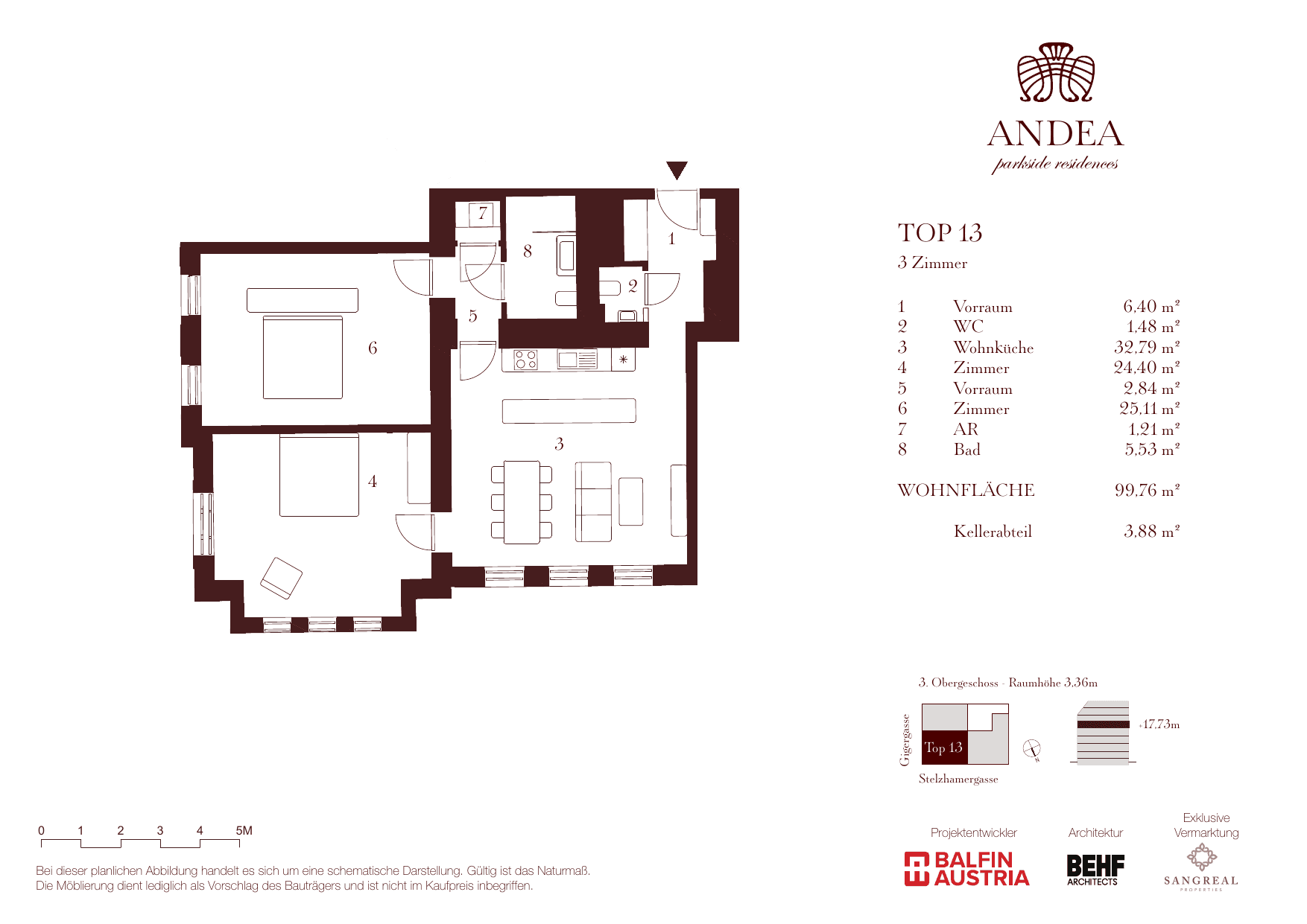 Grundriss Top 13 — ANDEA Parkside Residences — 3 Zimmer — 99,8 m² — 3rd floor