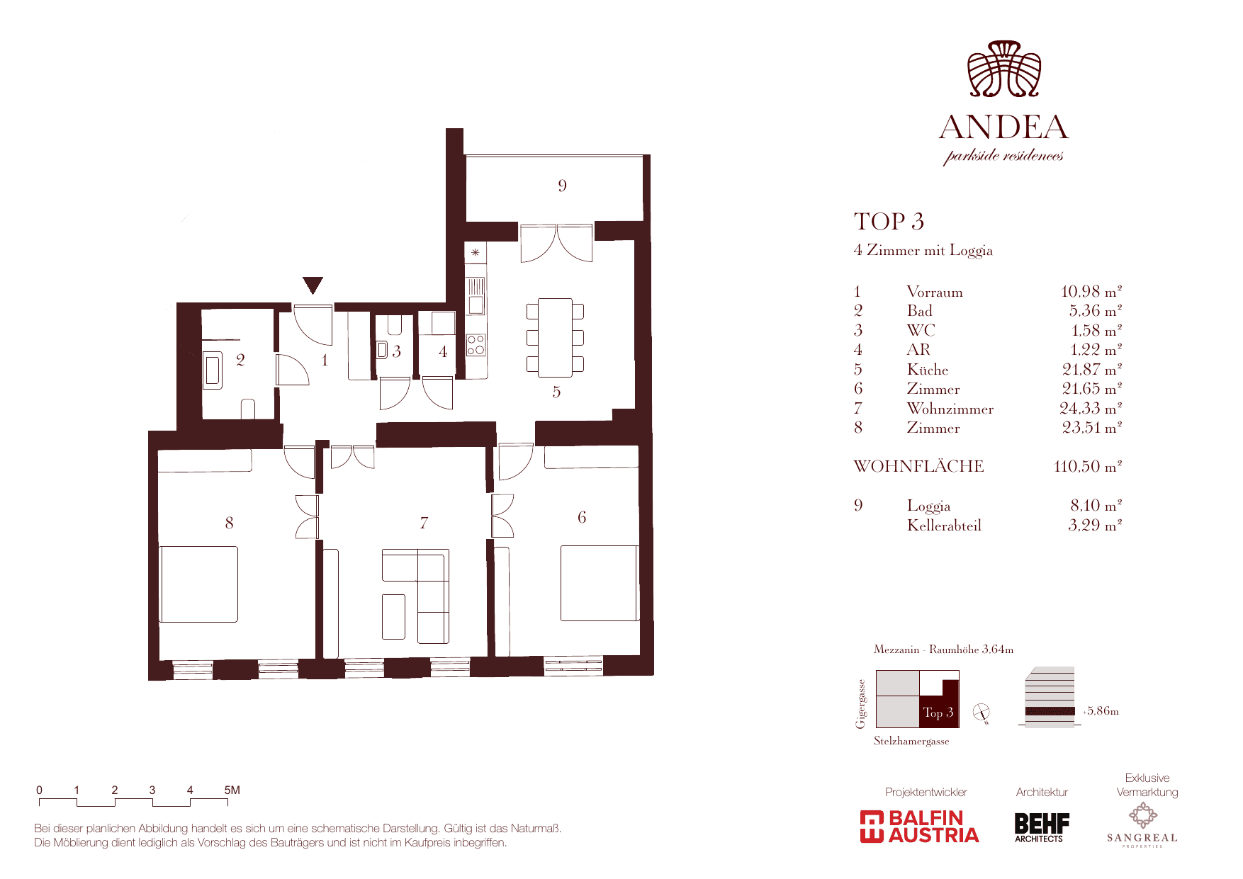 Grundriss Top 3 — ANDEA Parkside Residences — 4 Zimmer — 110,5 m² — Mezzanine