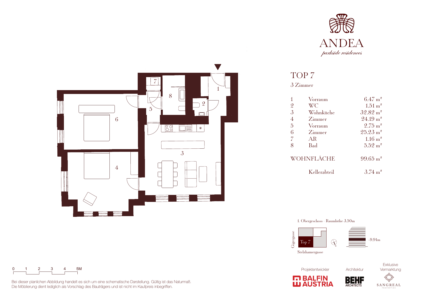 Grundriss Top 7 — ANDEA Parkside Residences — 3 Zimmer — 99,7 m² — 1st floor