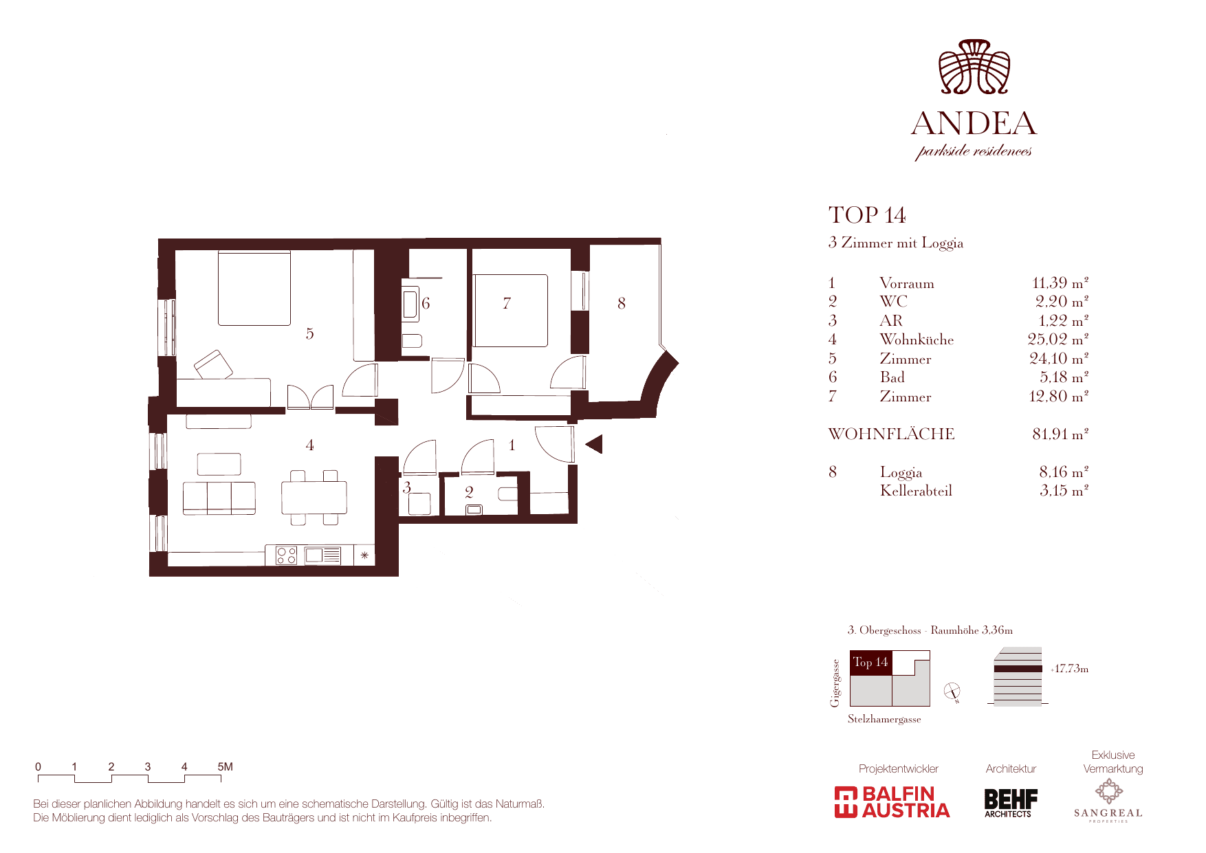 Grundriss Top 14 — ANDEA Parkside Residences — 3 Zimmer — 81,9 m² — 3rd floor