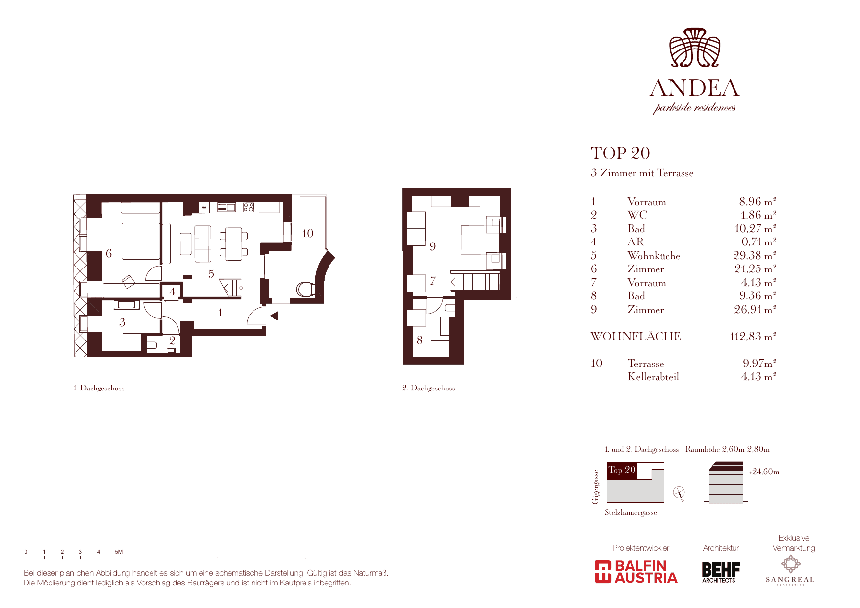 Grundriss Top 20 — ANDEA Parkside Residences — 3 Zimmer — 112,8 m² — 1st attic floor / 2nd attic floor