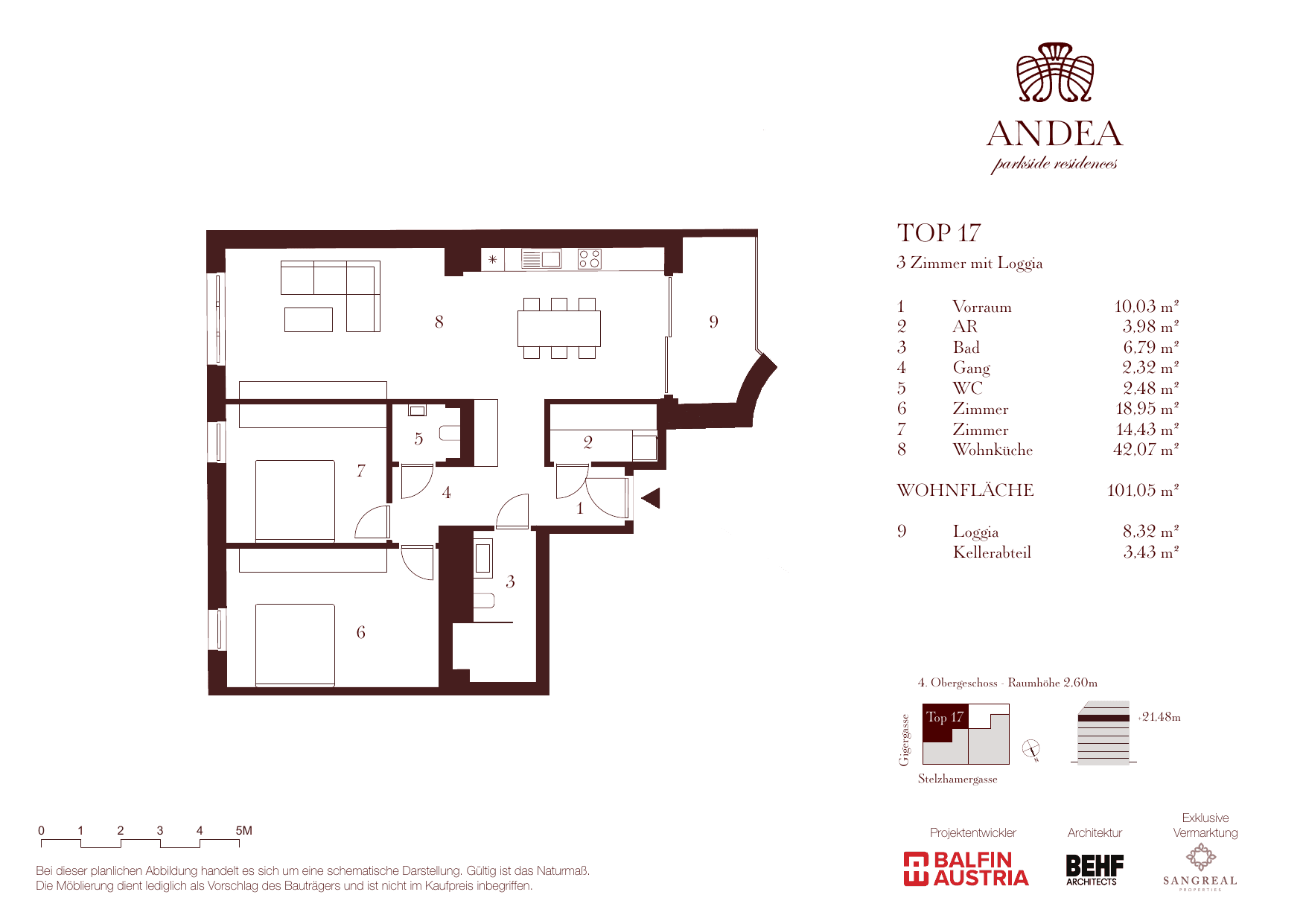 Grundriss Top 17 — ANDEA Parkside Residences — 3 Zimmer — 101,1 m² — 4th floor