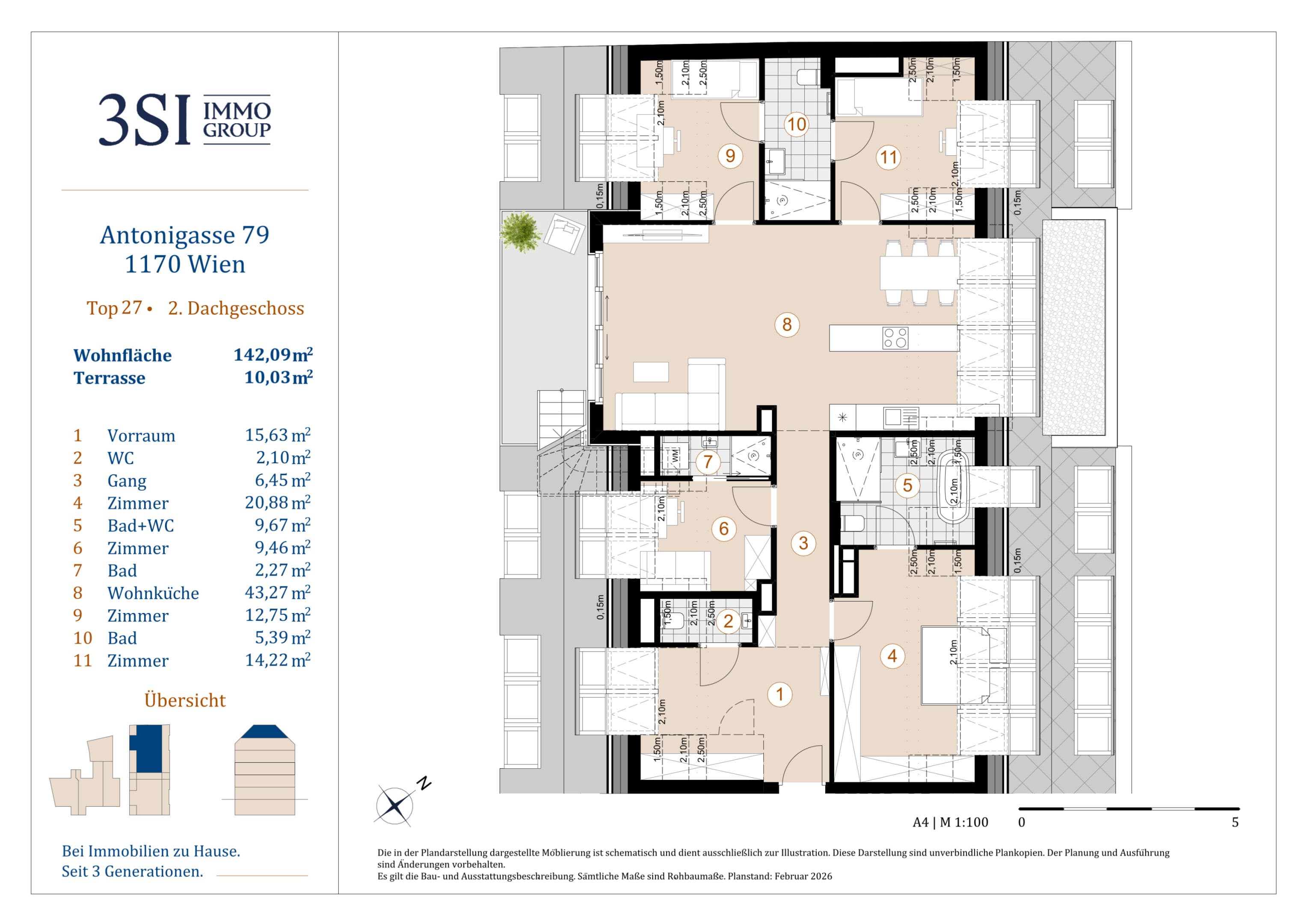 Grundriss Top 1/27 — The Anthony — 5 Zimmer — 142,1 m² — 2nd attic floor — Grundriss 1/2