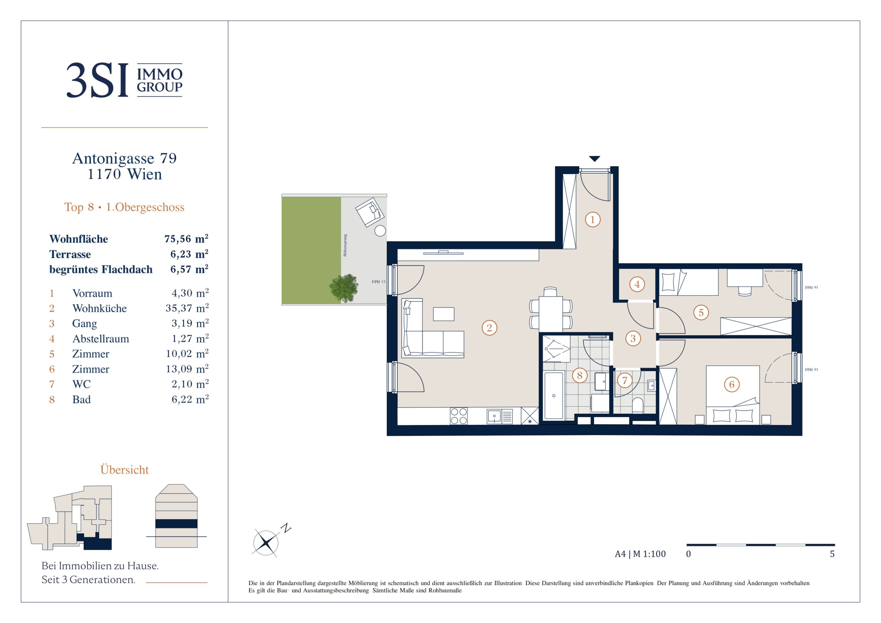 Grundriss Top 1/8 — The Anthony — 3 Zimmer — 75,6 m² — 1st floor
