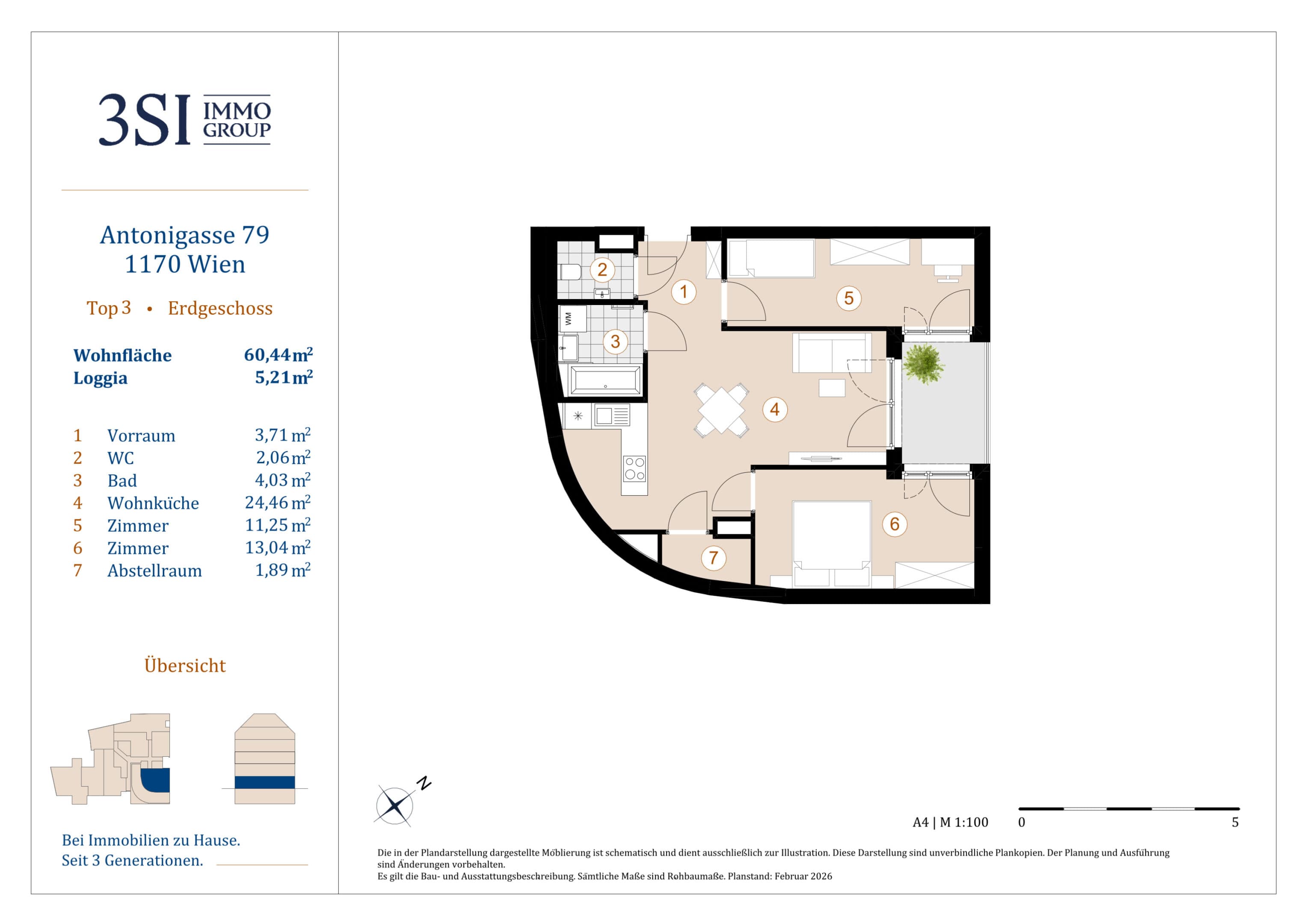 Grundriss Top 1/3 — The Anthony — 3 Zimmer — 60,4 m² — Ground floor