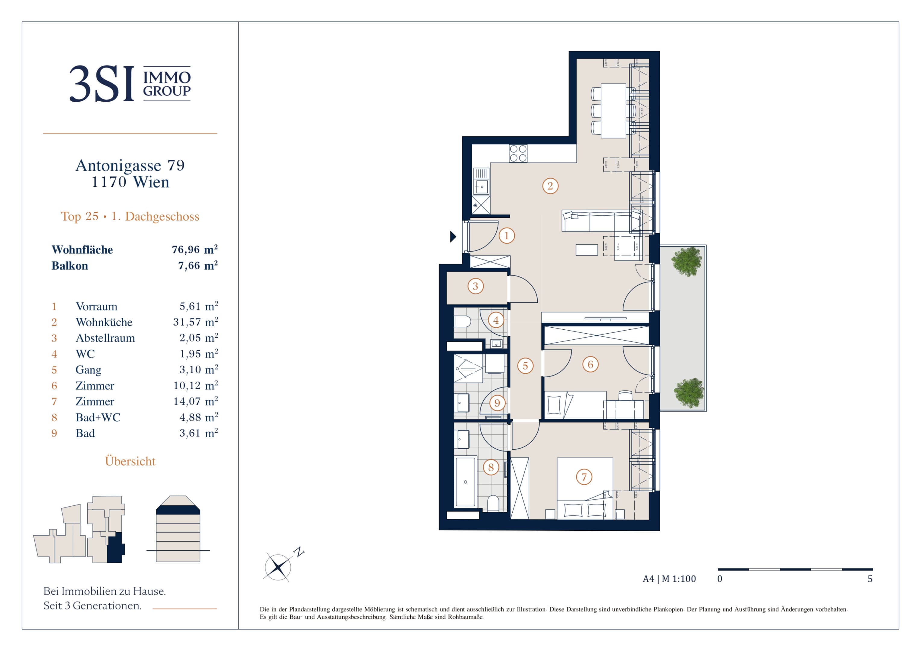 Grundriss Top 1/25 — The Anthony — 3 Zimmer — 77 m² — 1st attic floor