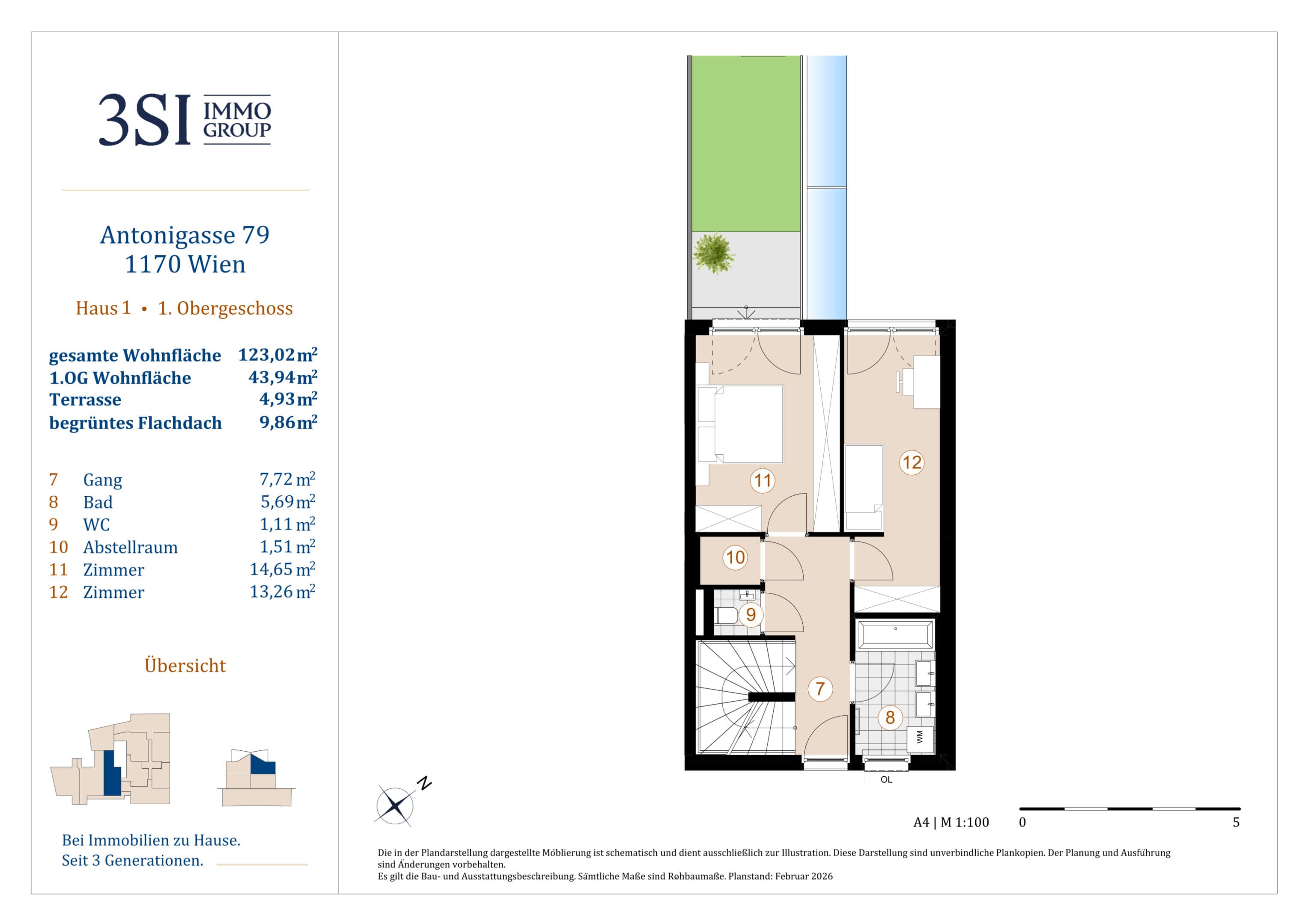 Grundriss Haus 1 — The Anthony — 3 Zimmer — 123 m² — Ground floor / 1st floor / 2nd floor — Grundriss 2/3