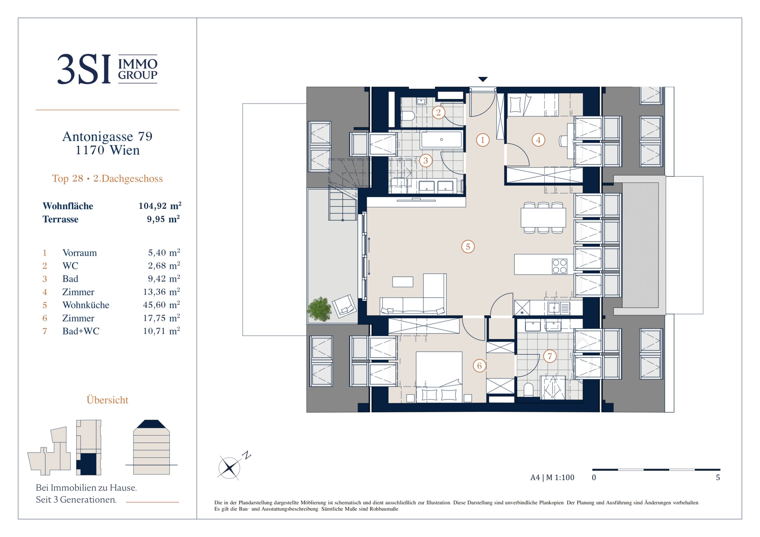 Grundriss Top 1/28 — The Anthony — 3 Zimmer — 104,9 m² — 2nd attic floor — Grundriss 1/2