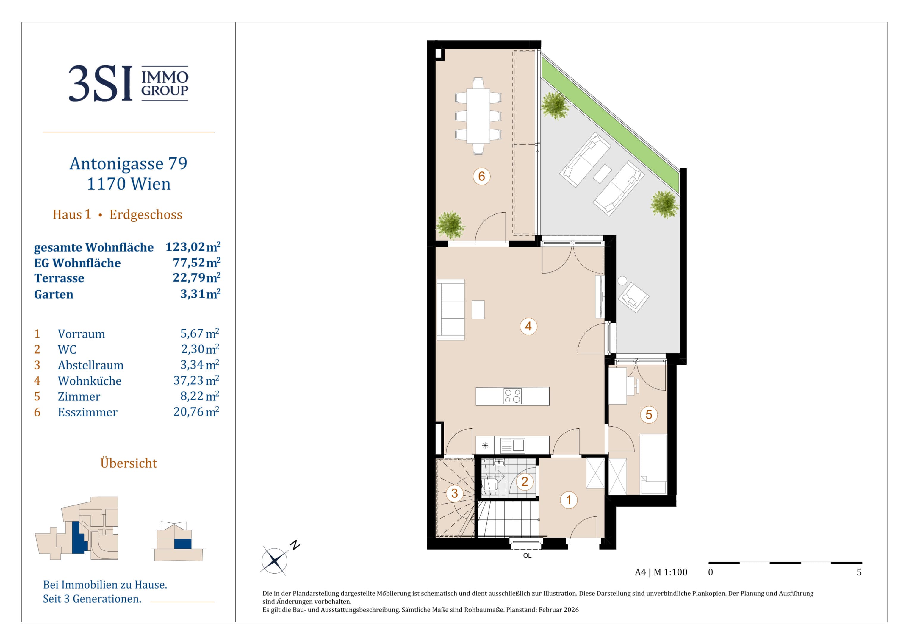 Grundriss Haus 1 — The Anthony — 3 Zimmer — 123 m² — Ground floor / 1st floor / 2nd floor — Grundriss 1/3