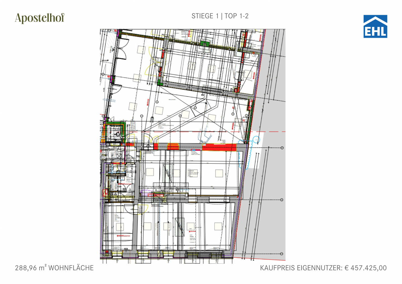 Grundriss Stiege 1 Top 1-2 — Apostelhof — 289 m² — Ground floor