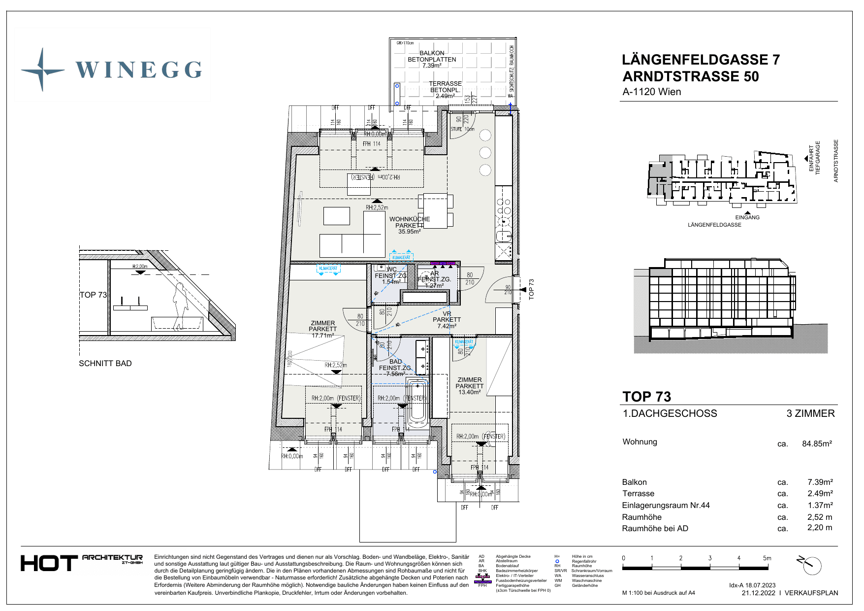Grundriss Top 73 — Arndtstraße 50 — 3 Zimmer — 84,8 m² — 1st attic floor — O