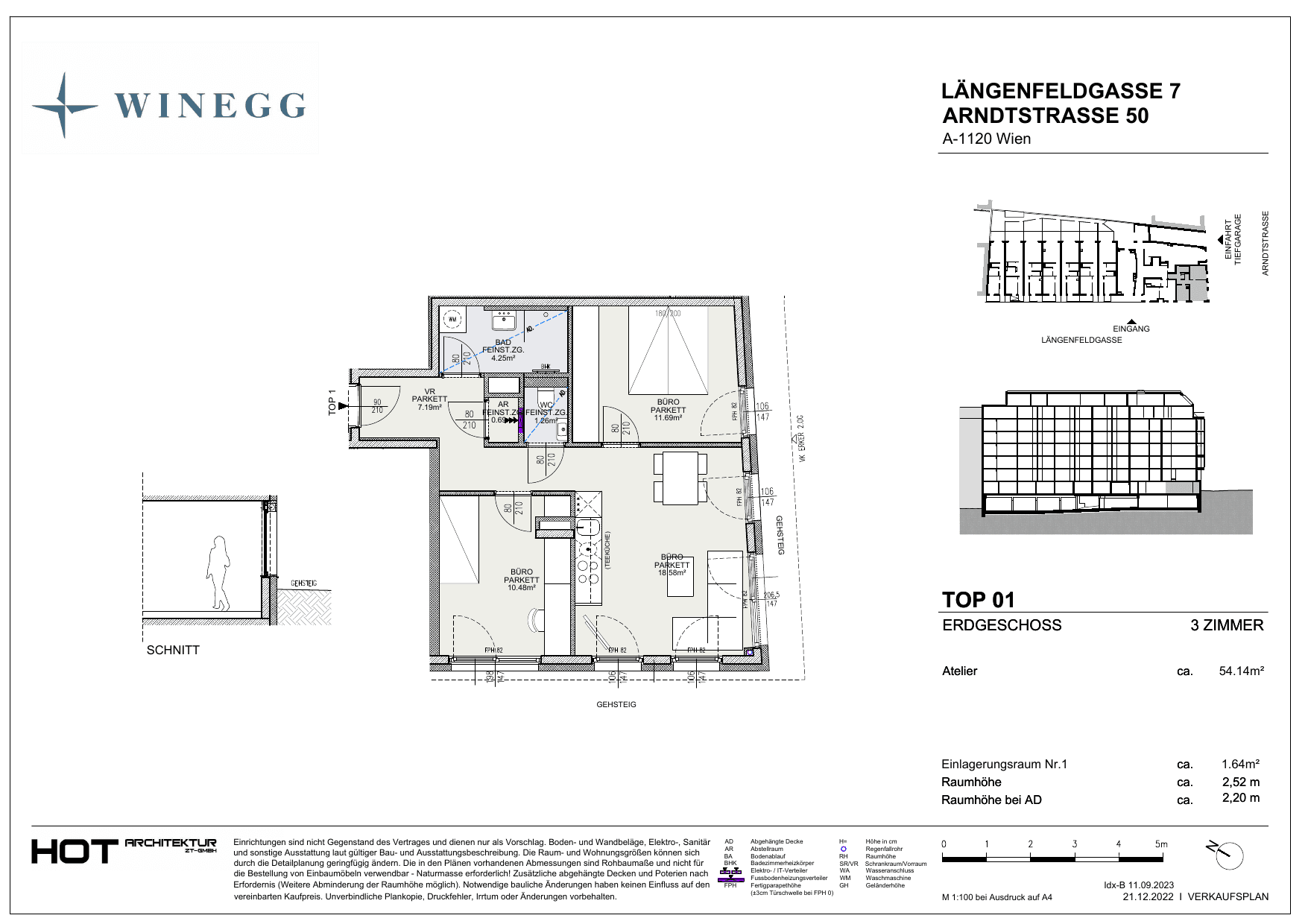 Grundriss Top 01 — Arndtstraße 50 — 3 Zimmer — 54,1 m² — Ground floor — S