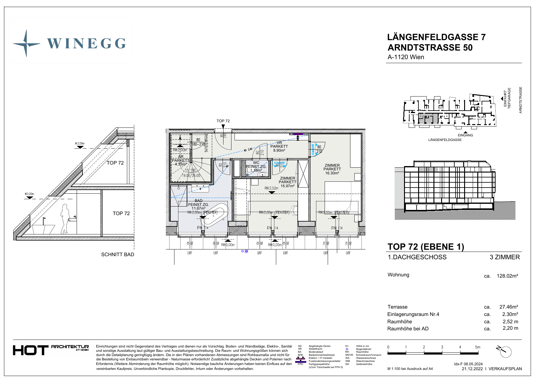 Grundriss Top 72 — Arndtstraße 50 — 3 Zimmer — 128,1 m² — 1st attic floor / 2nd attic floor — N/W — Grundriss 1/2