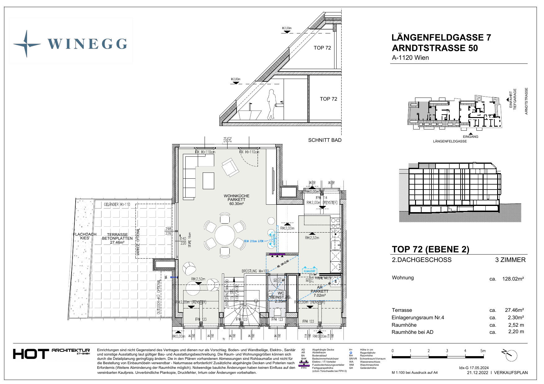 Grundriss Top 72 — Arndtstraße 50 — 3 Zimmer — 128,1 m² — 1st attic floor / 2nd attic floor — N/W — Grundriss 2/2