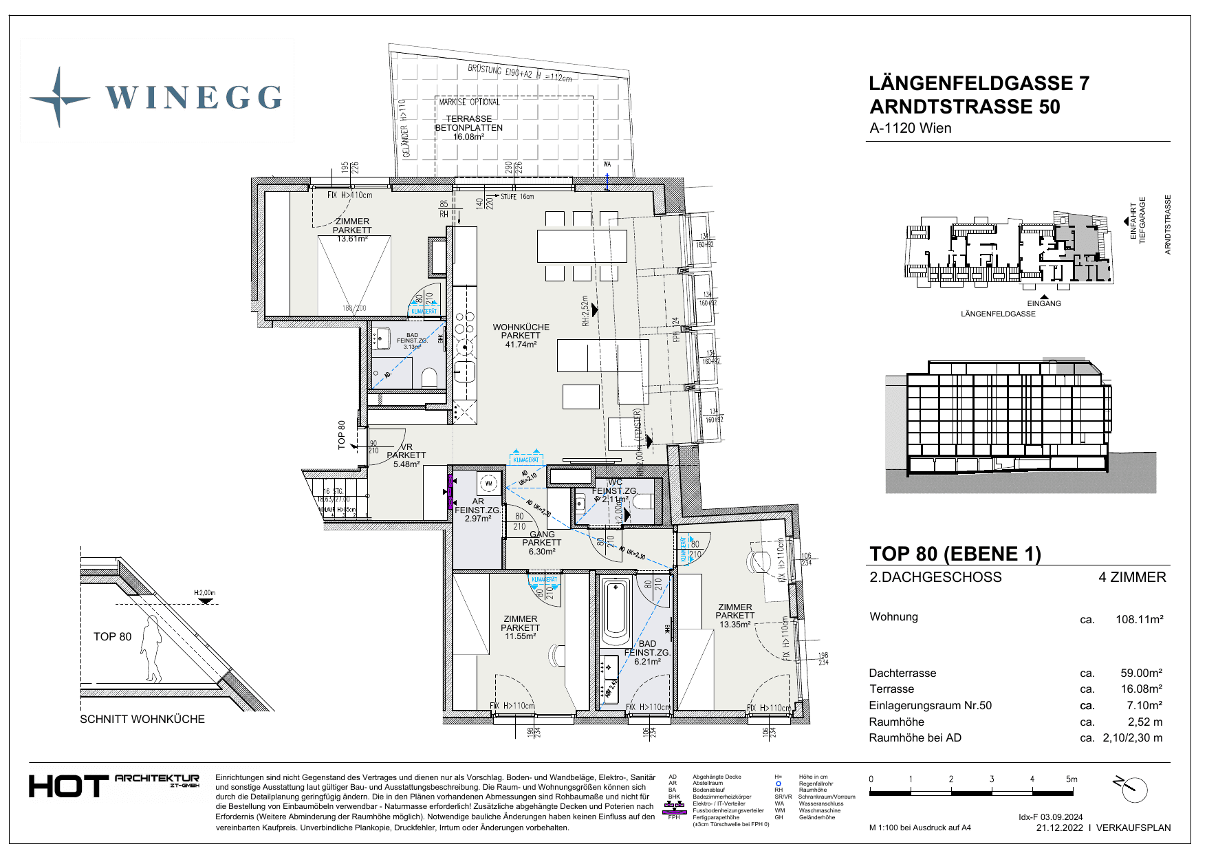 Grundriss Top 80 — Arndtstraße 50 — 4 Zimmer — 108,1 m² — 2nd attic floor — O/S/W — Grundriss 1/2