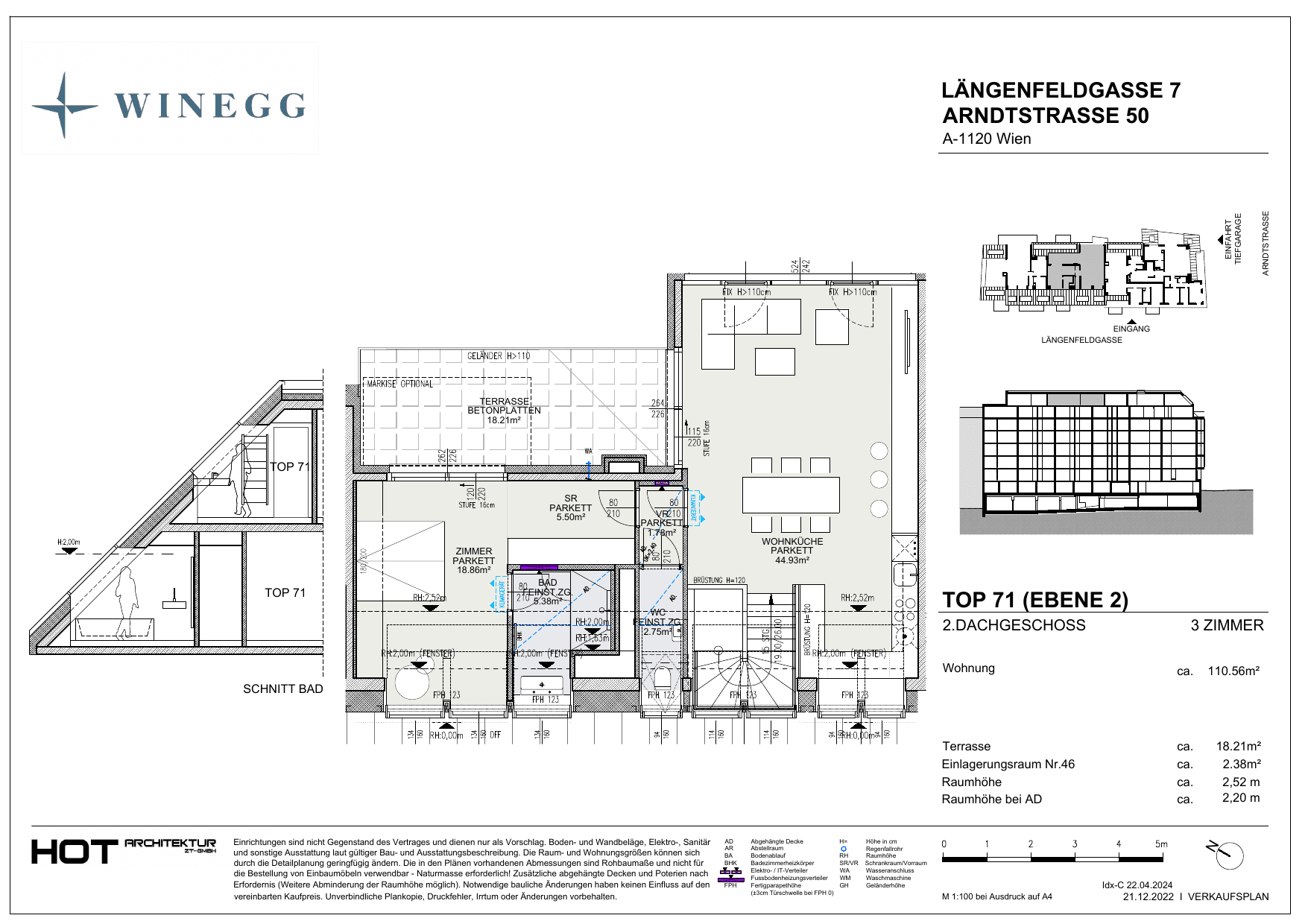 Grundriss Top 71 — Arndtstraße 50 — 3 Zimmer — 110,5 m² — 1st attic floor / 2nd attic floor — O — Grundriss 2/2
