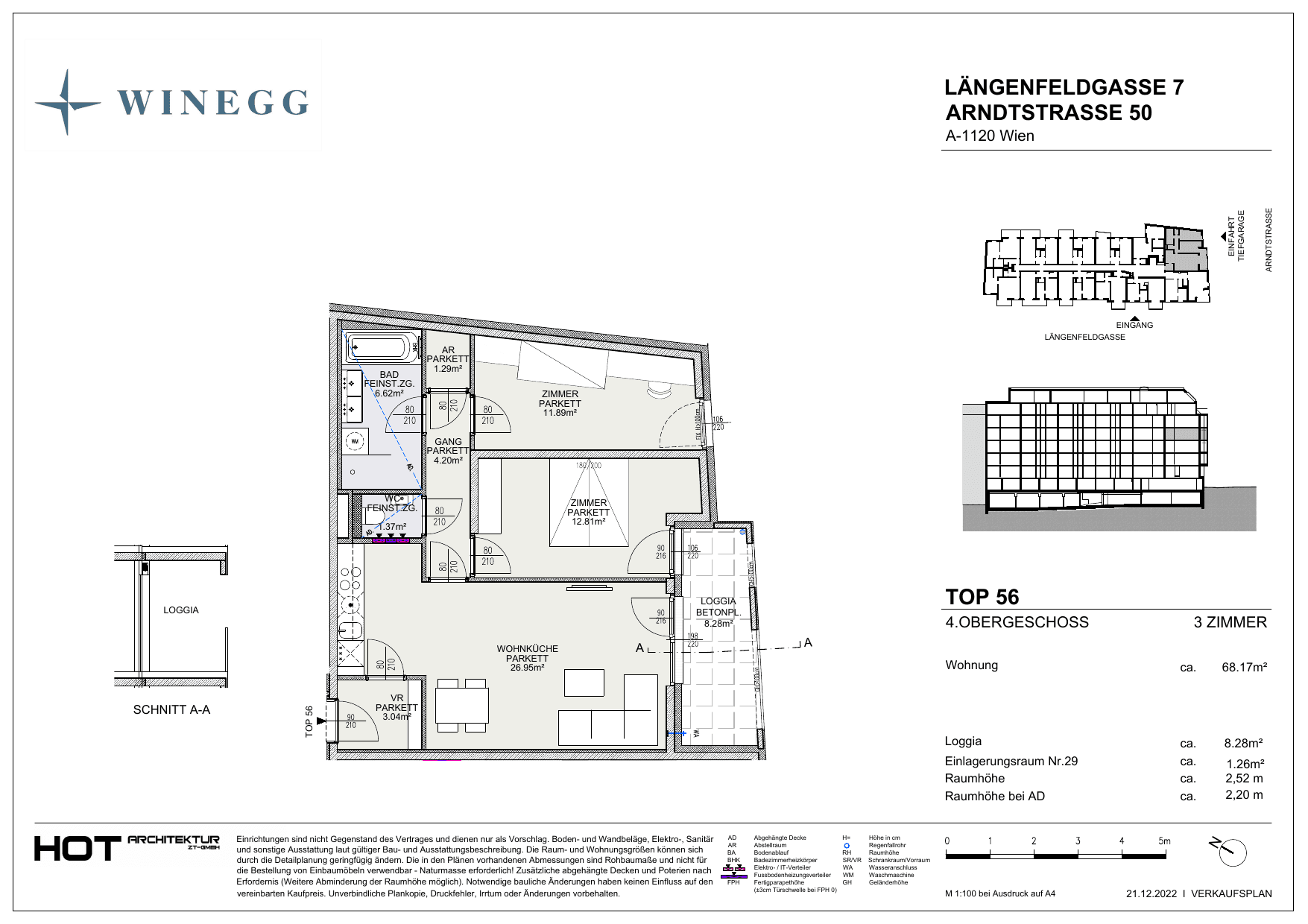 Grundriss Top 56 — Arndtstraße 50 — 3 Zimmer — 68,2 m² — 4th floor — O/S