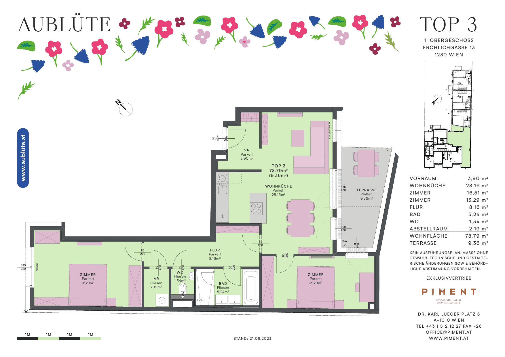 Grundriss Top 3 — Aublüte — 3 Zimmer — 78,8 m²