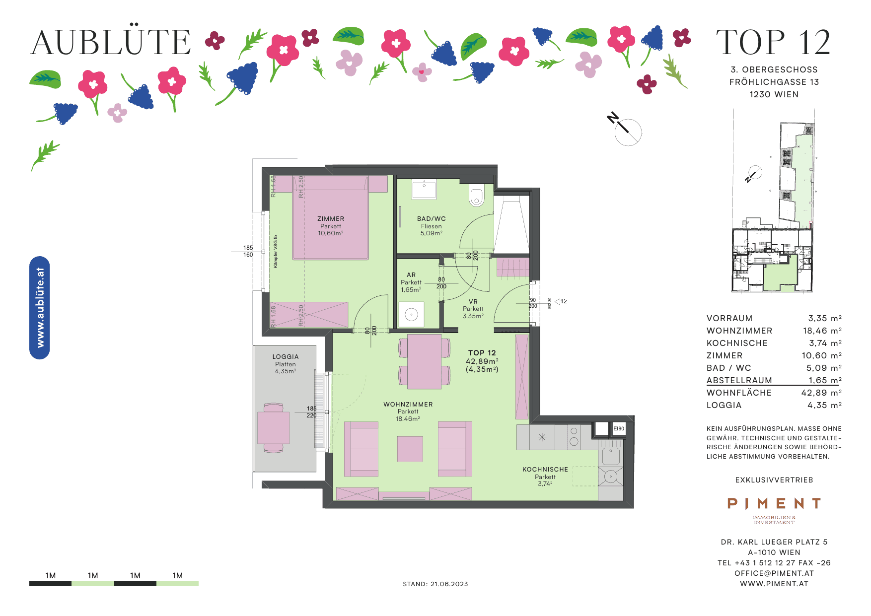 Grundriss Top 12 — Aublüte — 2 Zimmer — 42,9 m²