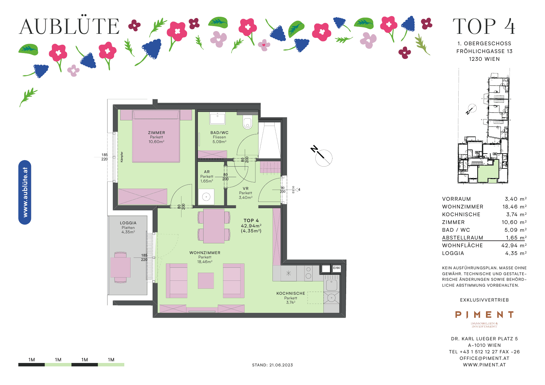 Grundriss Top 4 — Aublüte — 2 Zimmer — 42,9 m²