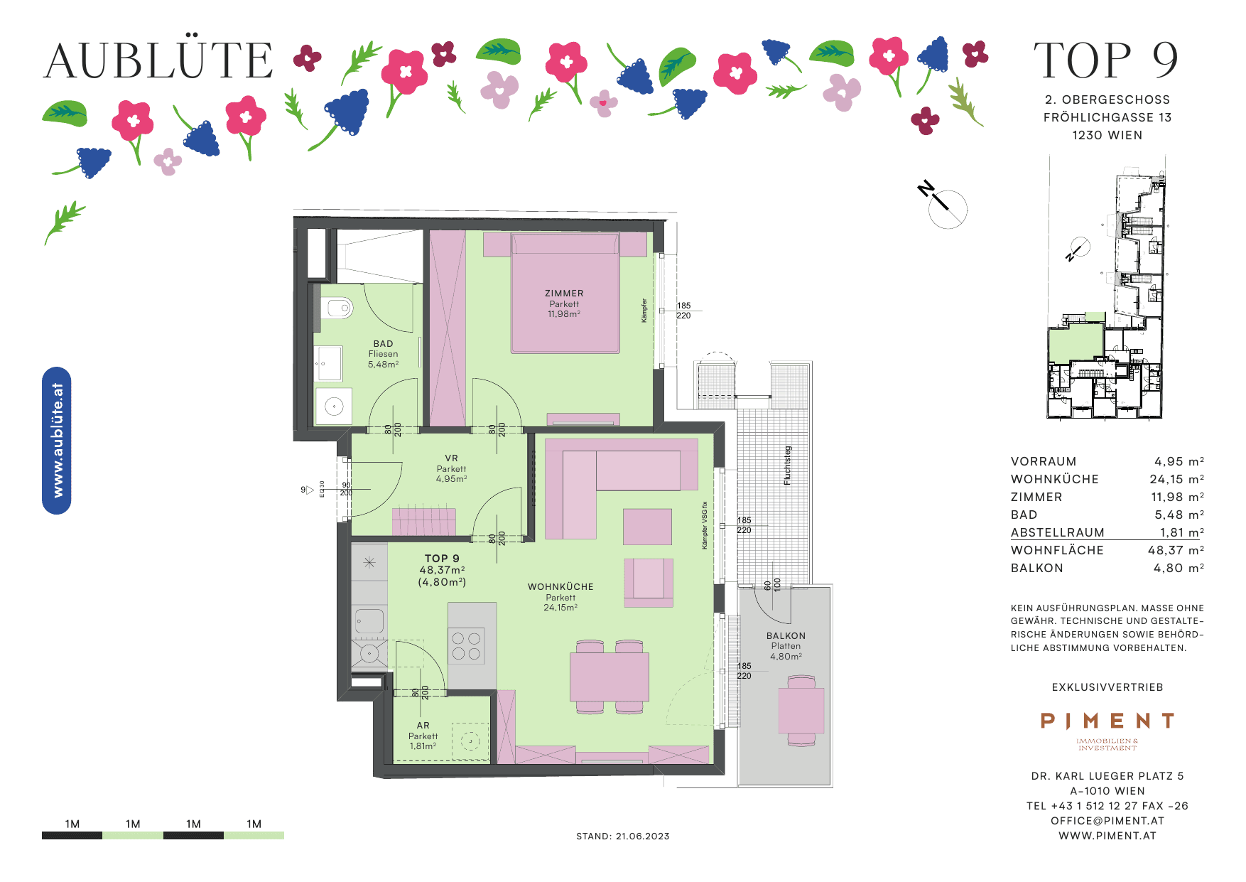 Grundriss Top 9 — Aublüte — 2 Zimmer — 48,4 m²
