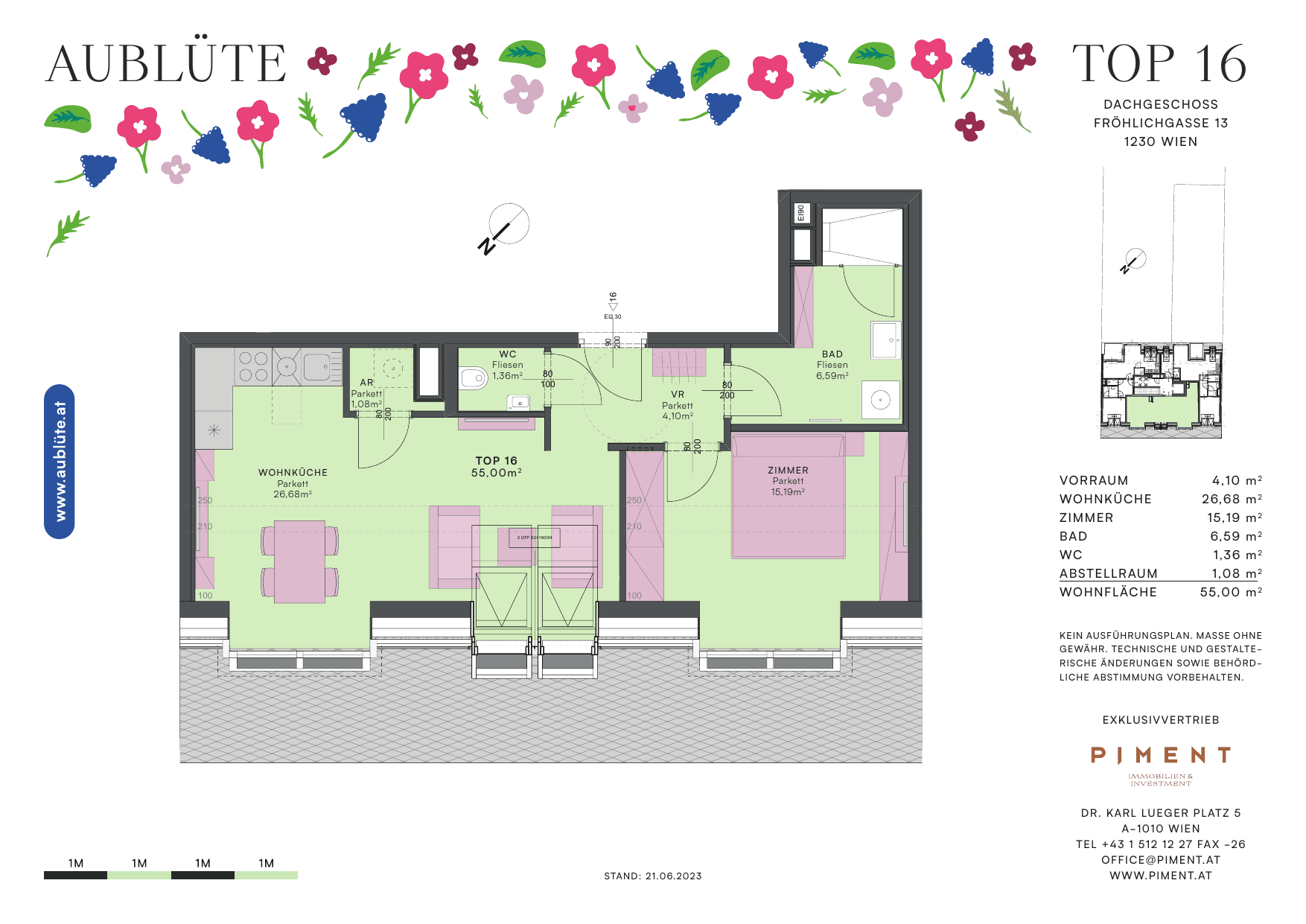 Grundriss Top 16 — Aublüte — 2 Zimmer — 55 m²