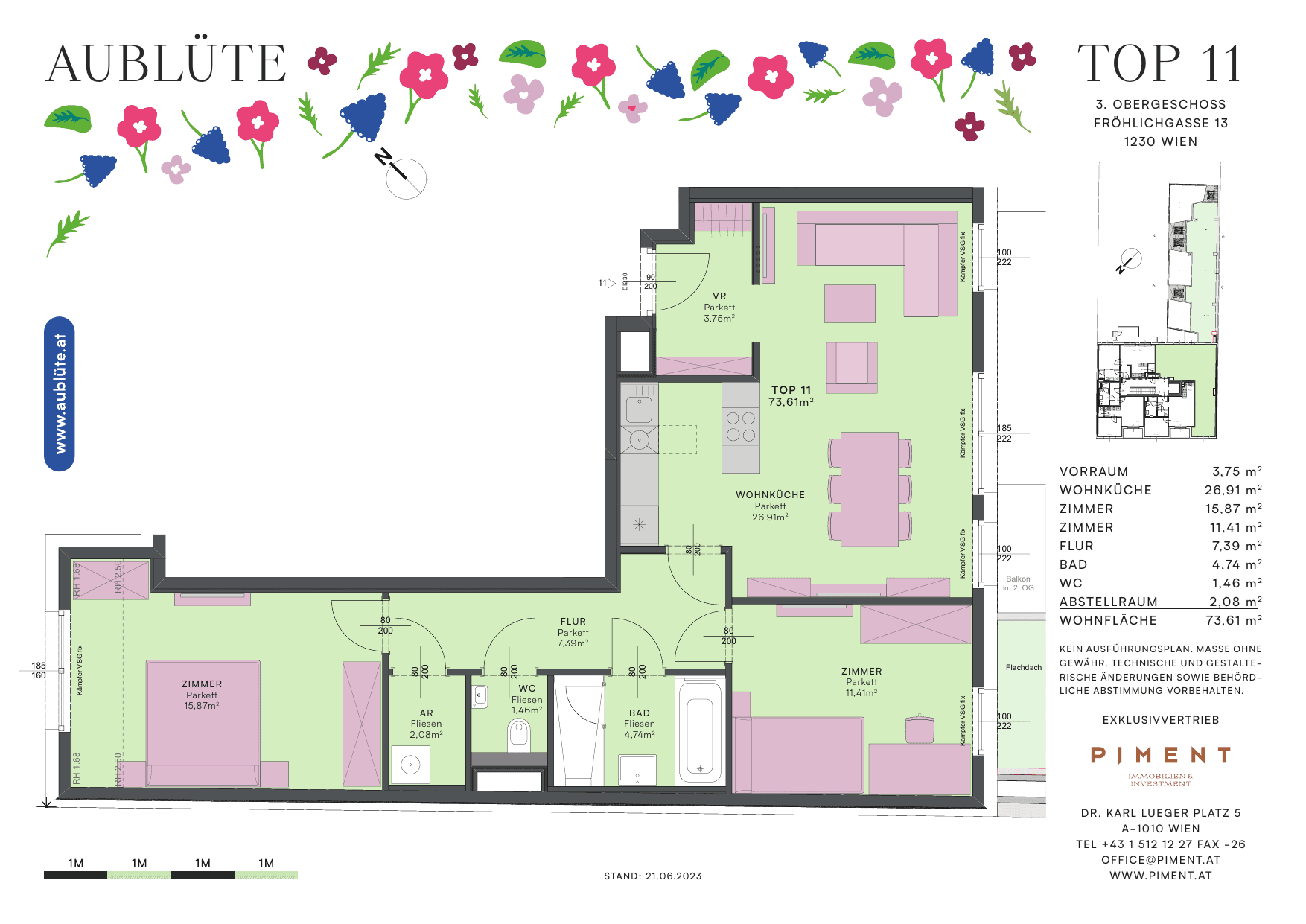 Grundriss Top 11 — Aublüte — 3 Zimmer — 73,6 m²