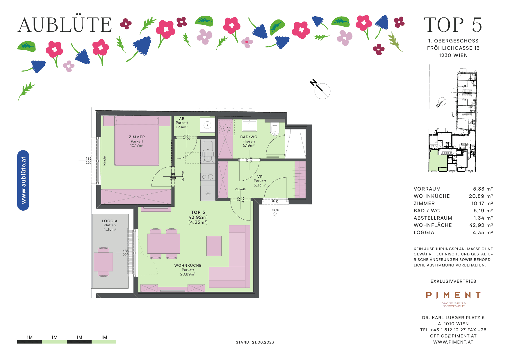 Grundriss Top 5 — Aublüte — 2 Zimmer — 42,9 m²