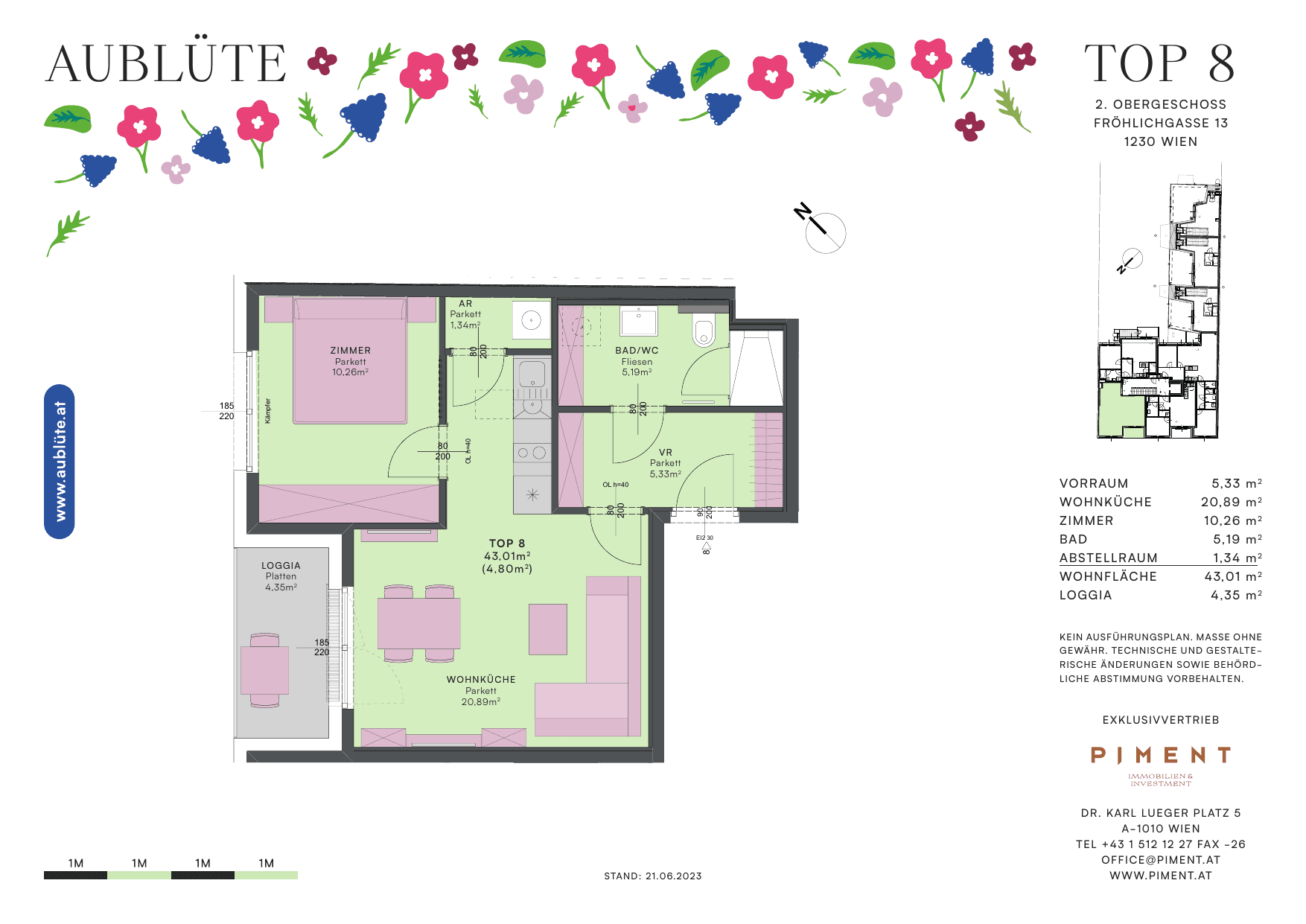 Grundriss Top 8 — Aublüte — 2 Zimmer — 43 m²