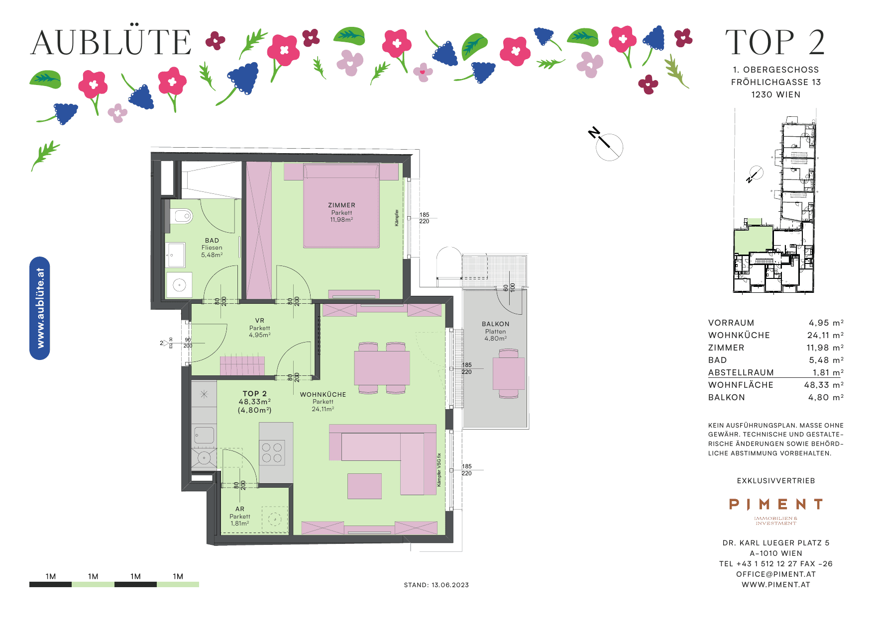 Grundriss Top 2 — Aublüte — 2 Zimmer — 48,3 m²