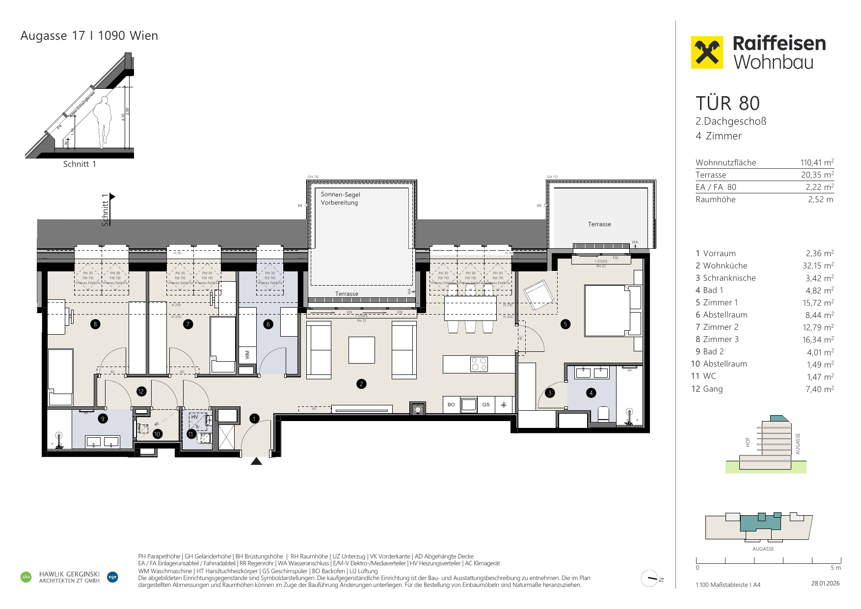 Grundriss Top 80 — Augasse 17 — 4 Zimmer — 110,4 m² — 2nd attic floor